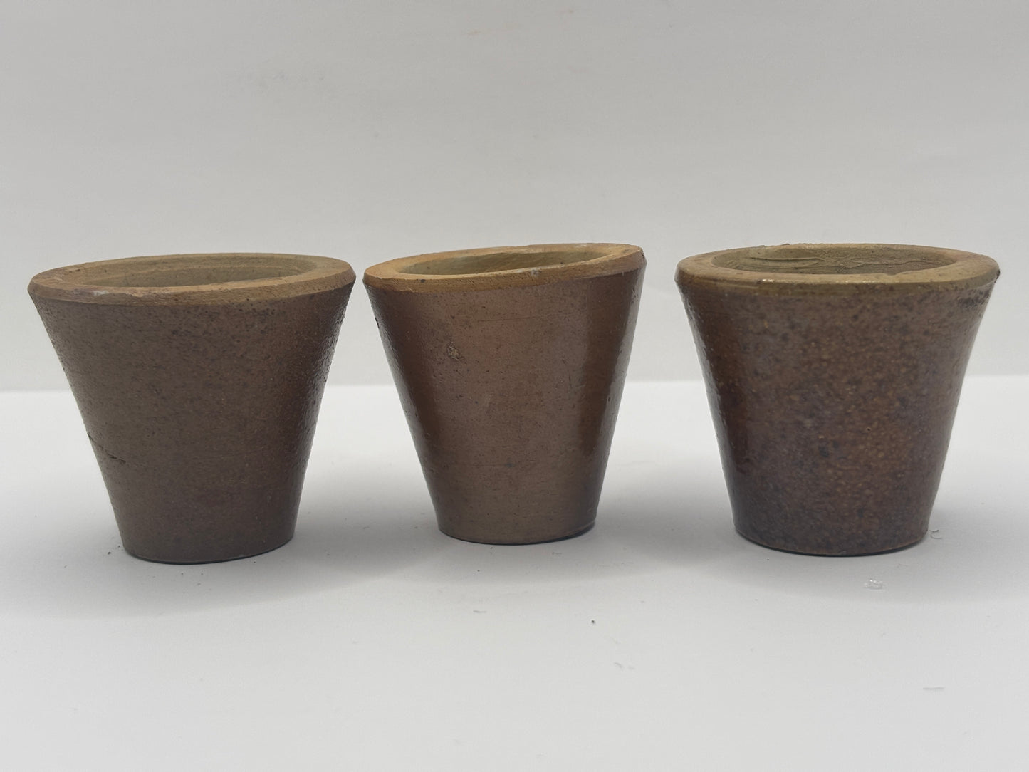 3 old small stoneware boot blacking pots