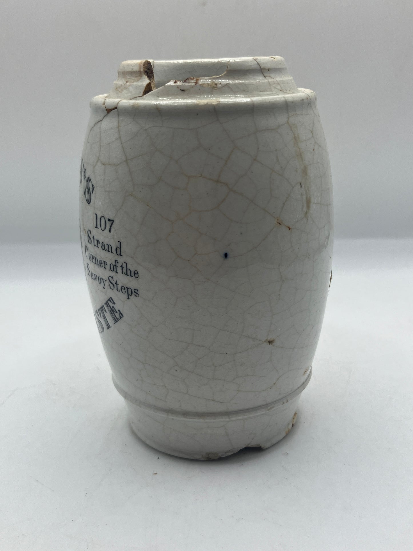 Burgess’s anchovy paste advertising pot, Damaged