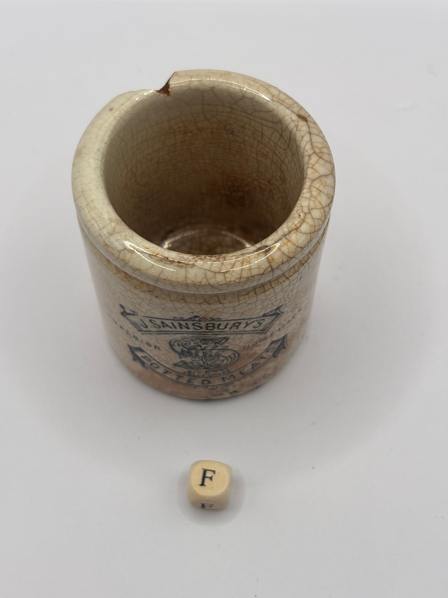 Old sainsburys advertising pot, potted meats (F) chipped