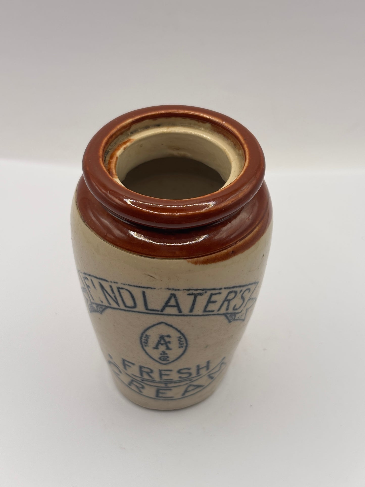 Old advertising cream pot, Find Later’s fresh cream. Small repair