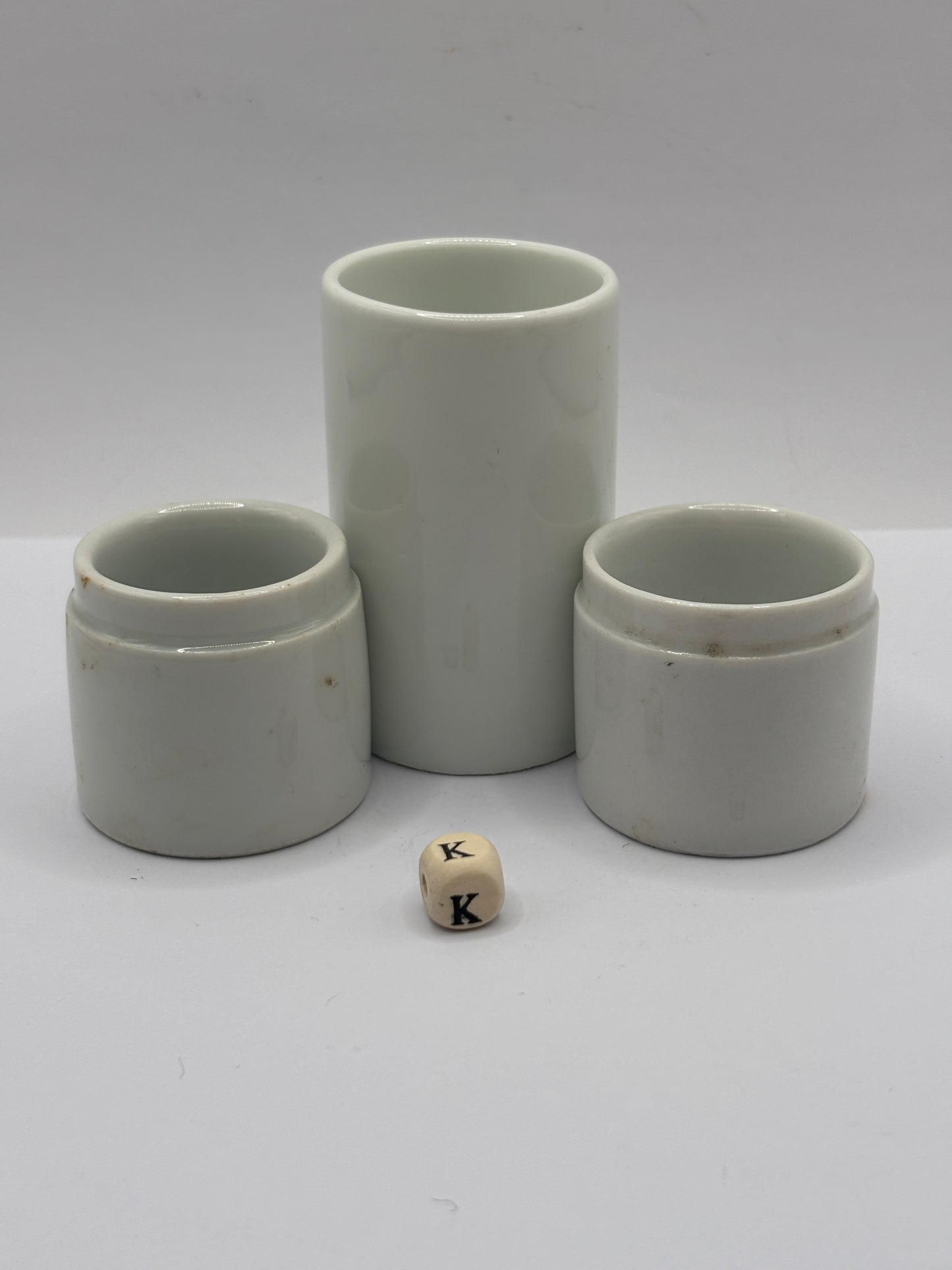 3 old white stoneware jars & pots (k)