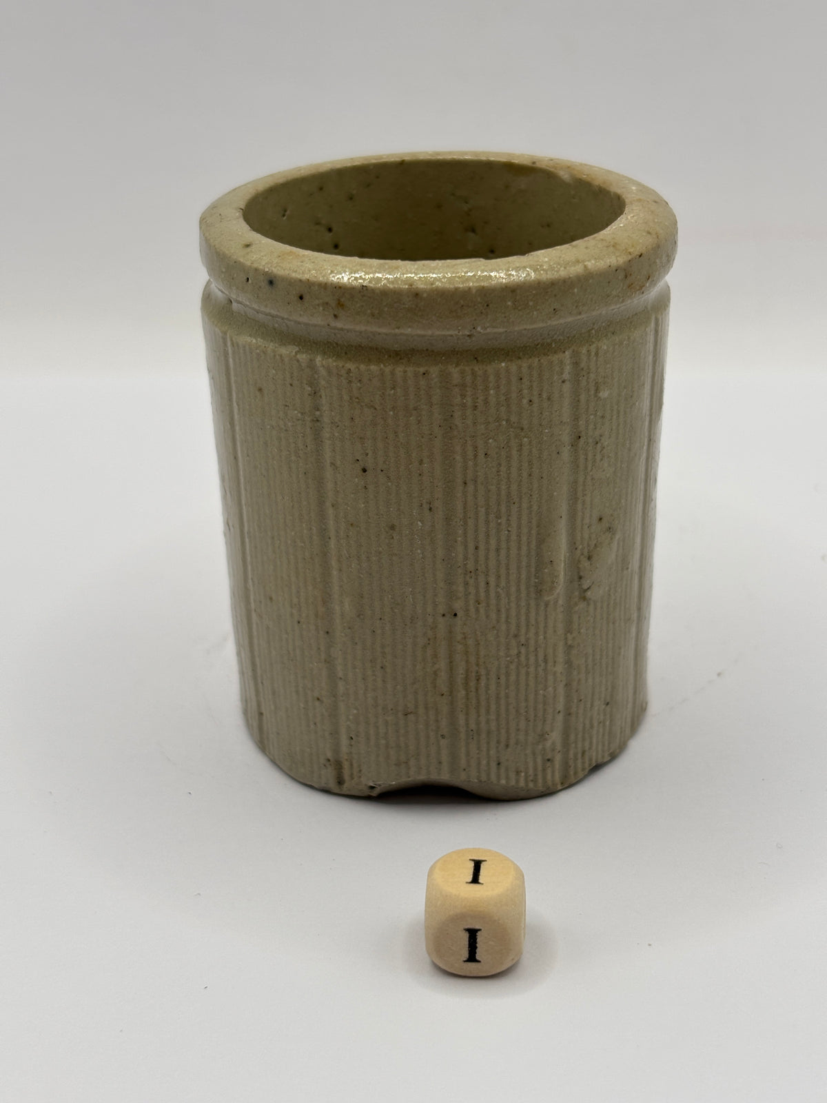 Old mini ribbed stoneware jam pot (i)