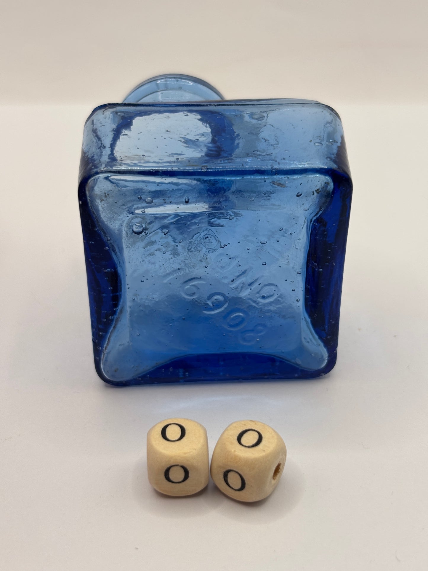 Old blue glass Polygon ink, ink bottle. Inkwell (PP)