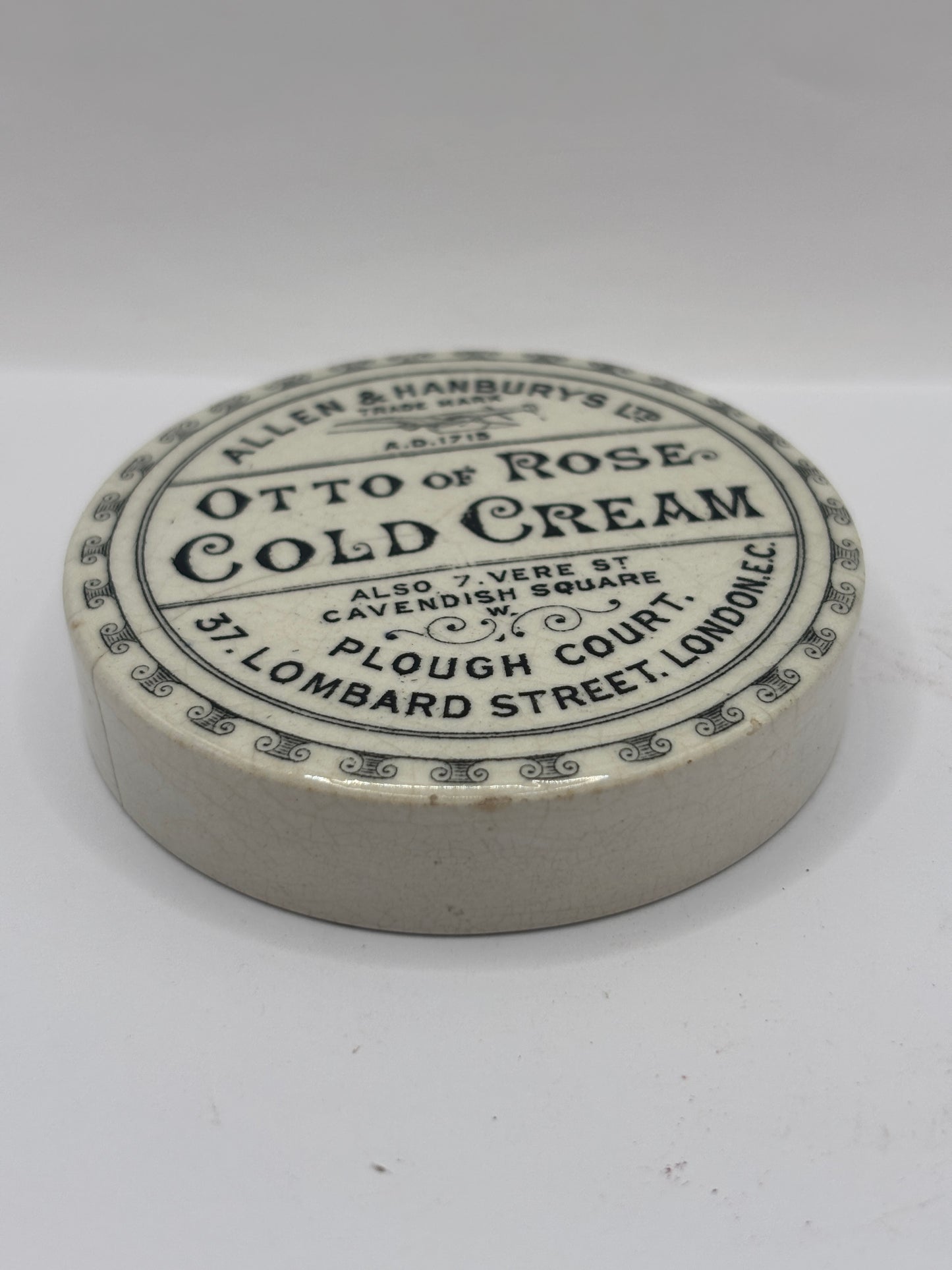 old advertising lid, Otto of rose cold cream