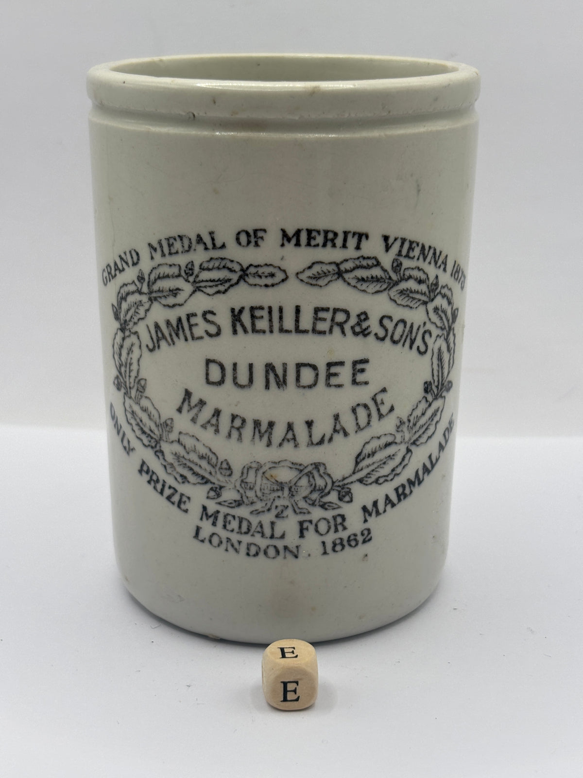 Old 1lb stoneware marmalade pot, James Keiller Dundee marmalade (e)