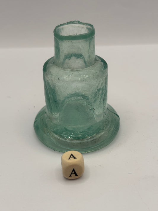 Old aqua glass advertising inkwell, bell ink. Stephen’s ink (a)
