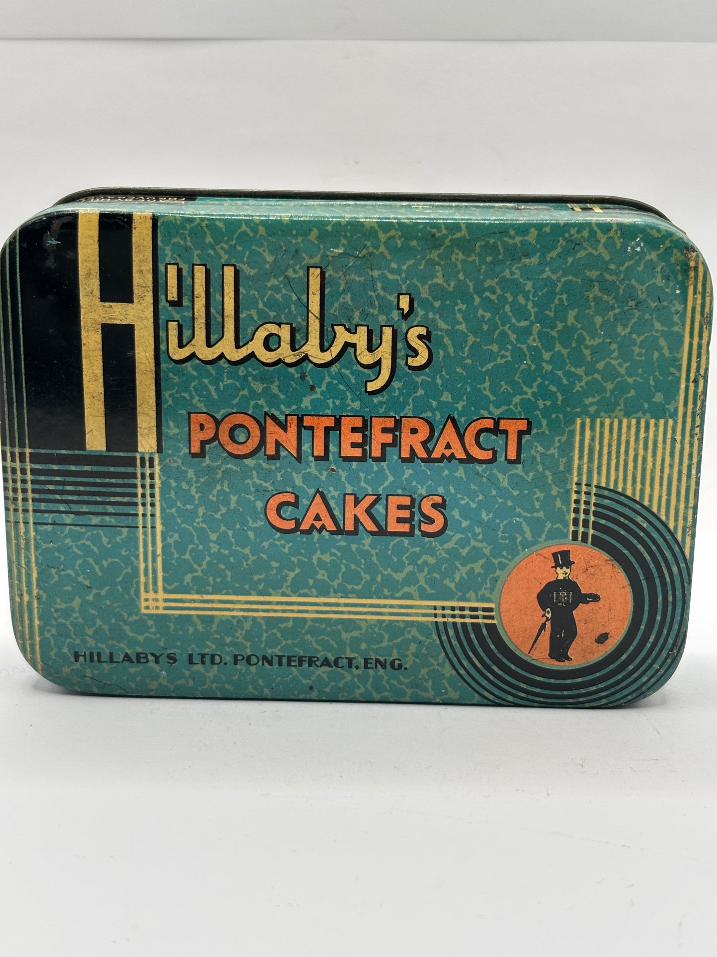 Old advertising tin, Hillabys pontefract cakes