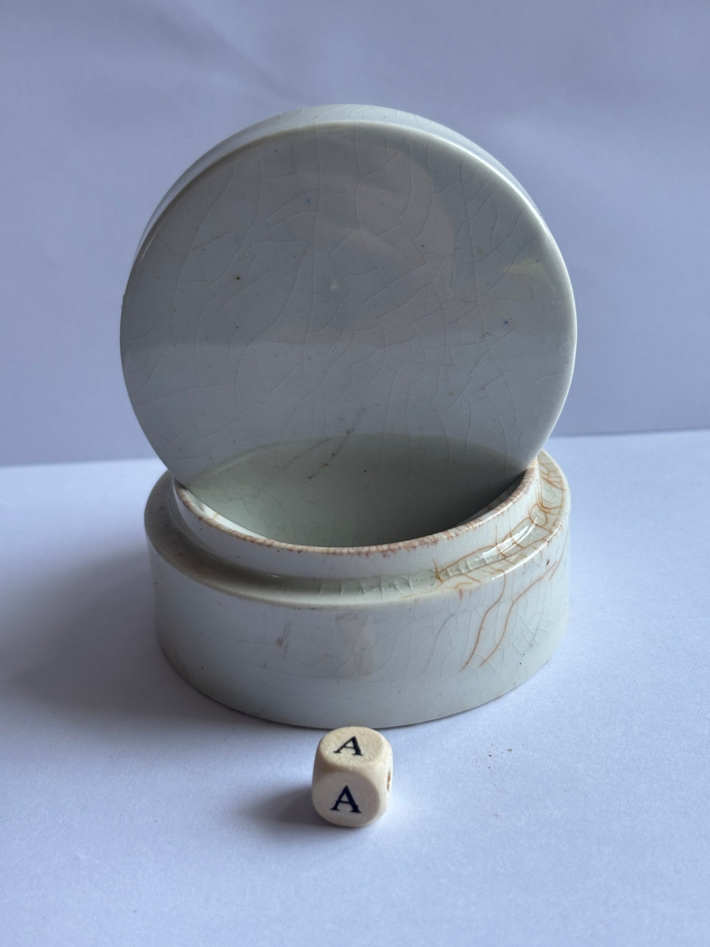 Old plain pot lid and base, stoneware (a)
