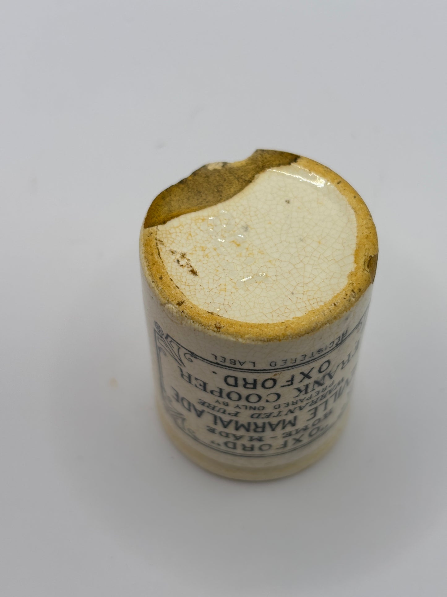 Old miniature frank coopers marmalade jar. Damaged
