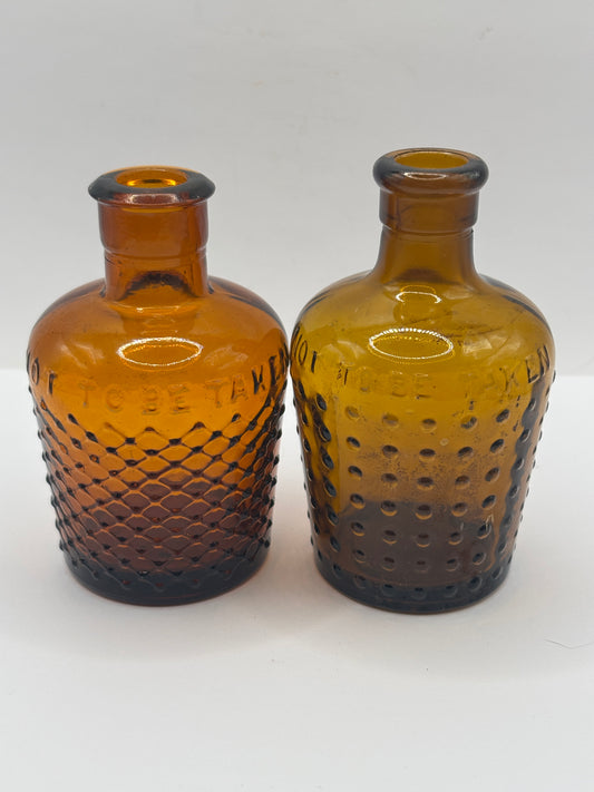 2 old amber glass Lysol bottles, Not to be taken