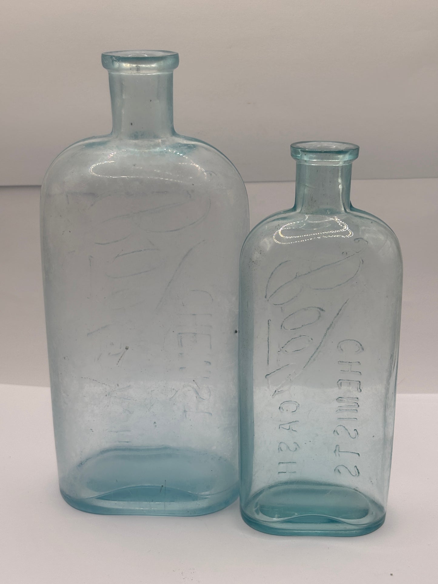 2 Old crusty glass Boots cash chemists bottles