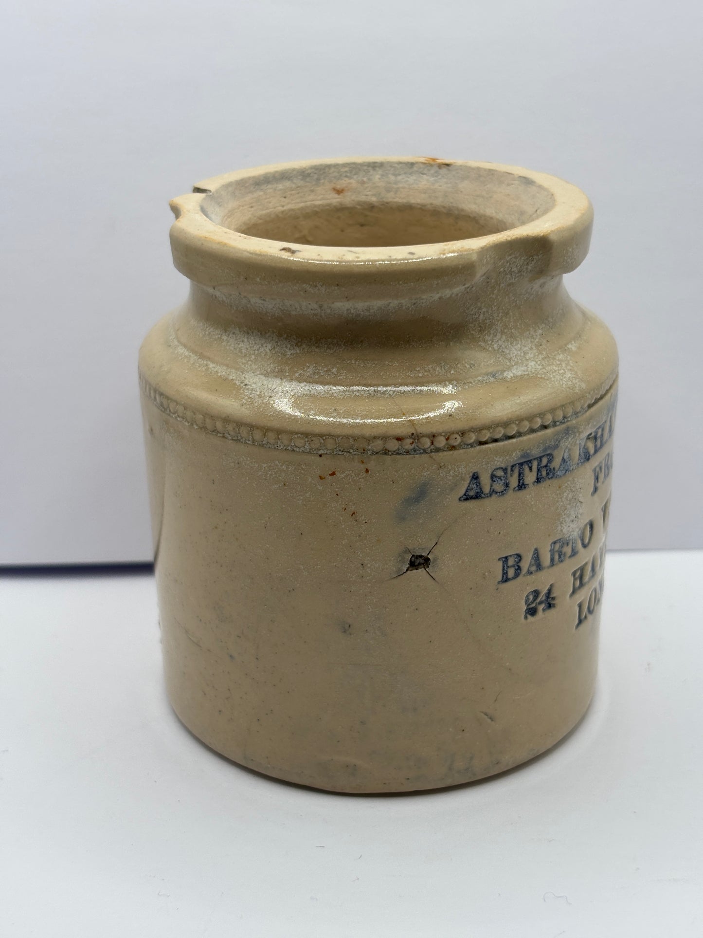 Old blue print stoneware caviare jar. Astrakhan caviare london