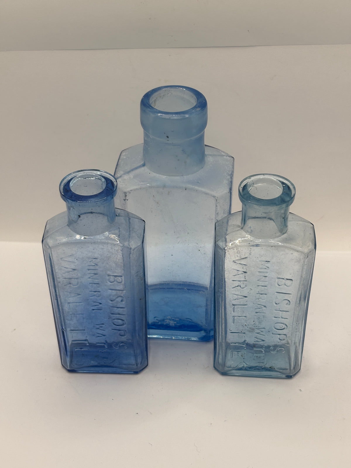 3 old blue bishops chemist bottles