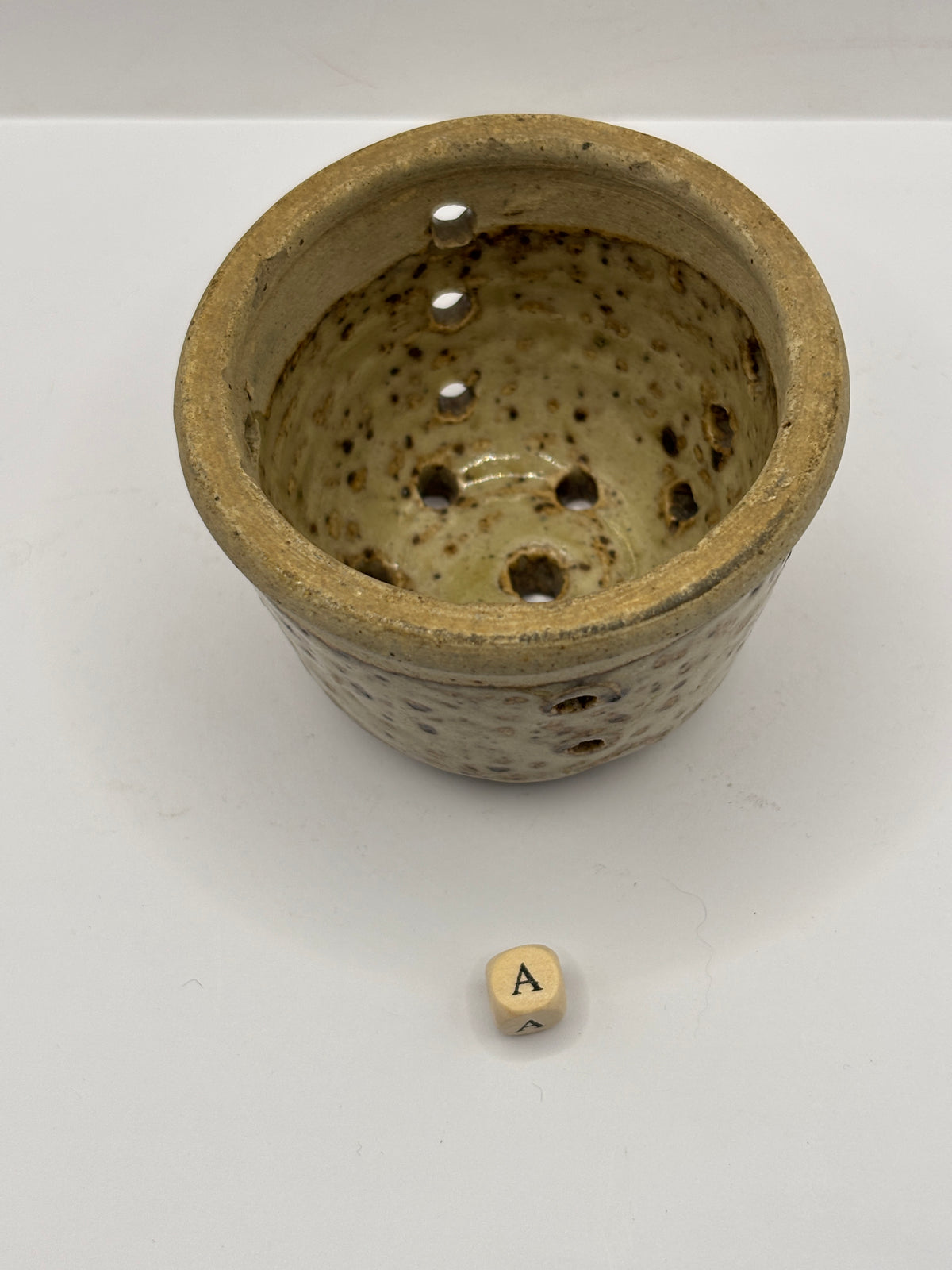 Old small french stoneware cheese mold, strainer/ faisselle (a)