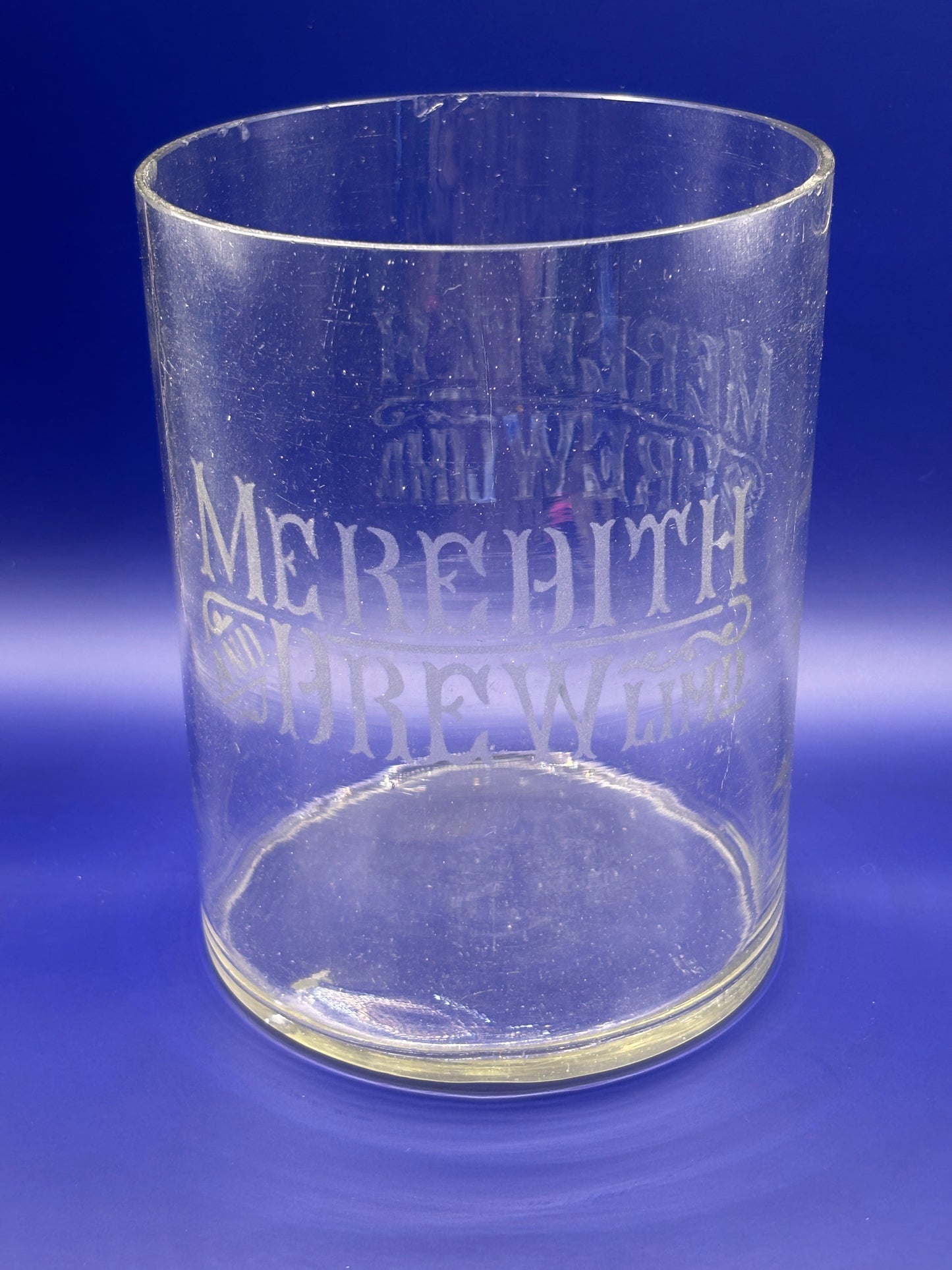 Old glass advertising biscuit barrel/jar (no lid) Meredith & Drew