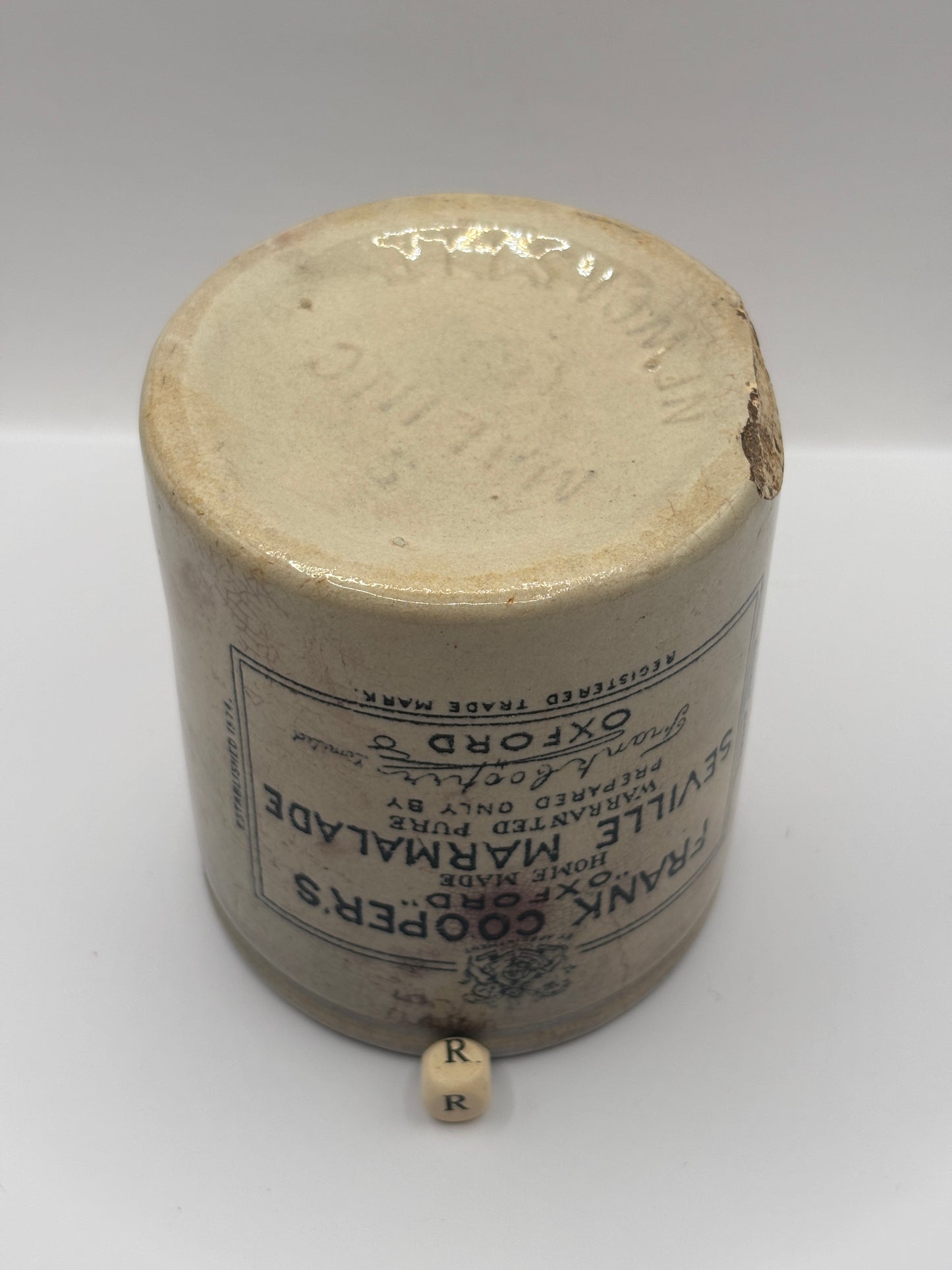 Old 1lb Frank Coopers marmalade jar (R) damaged