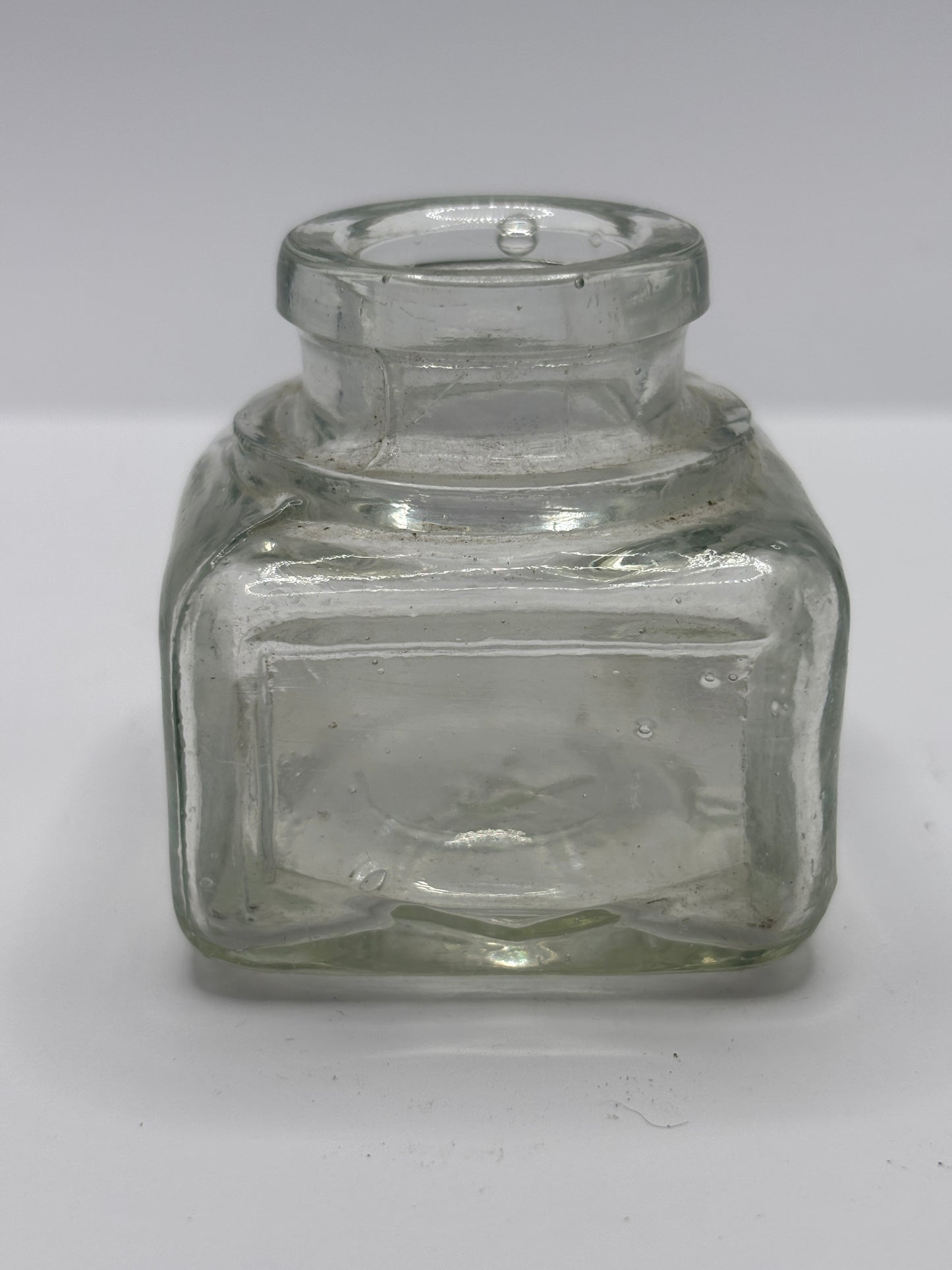 Old clear glass ink bottle, inkwell. fields ink & gum