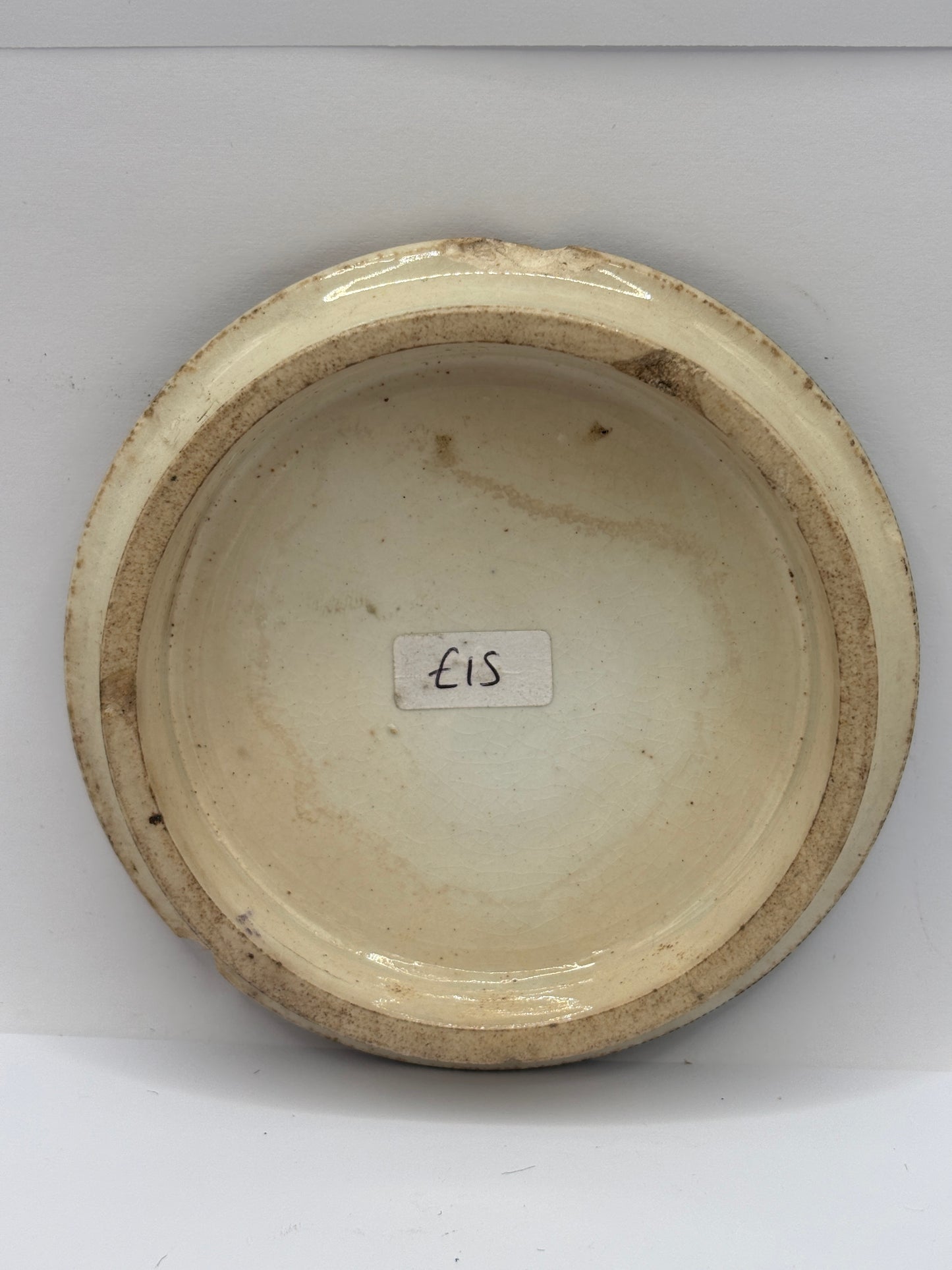 Old Prattware lid, Uncle Toby. Chipped
