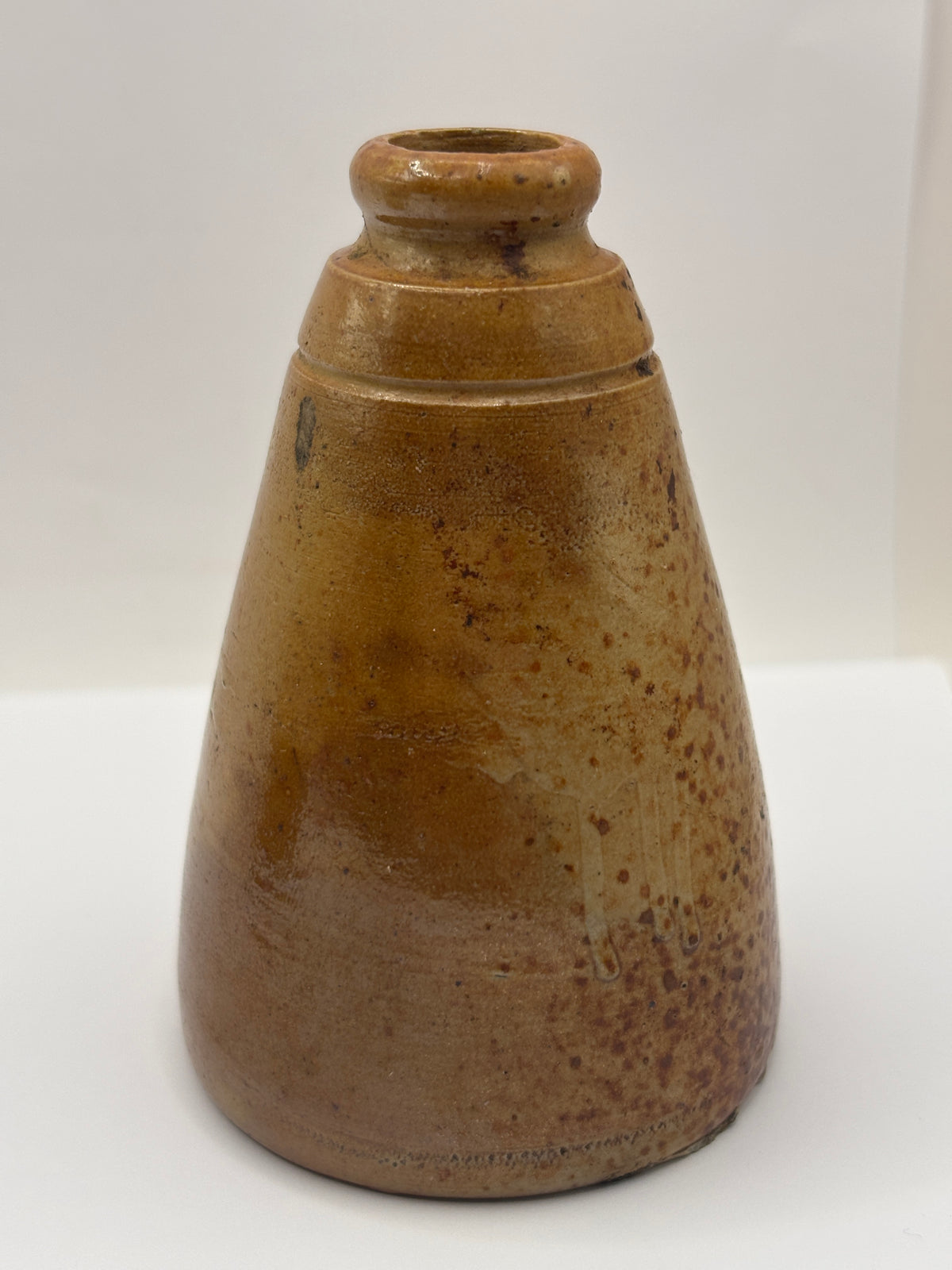 Old stoneware ink bottle, inkwell. Cone ink