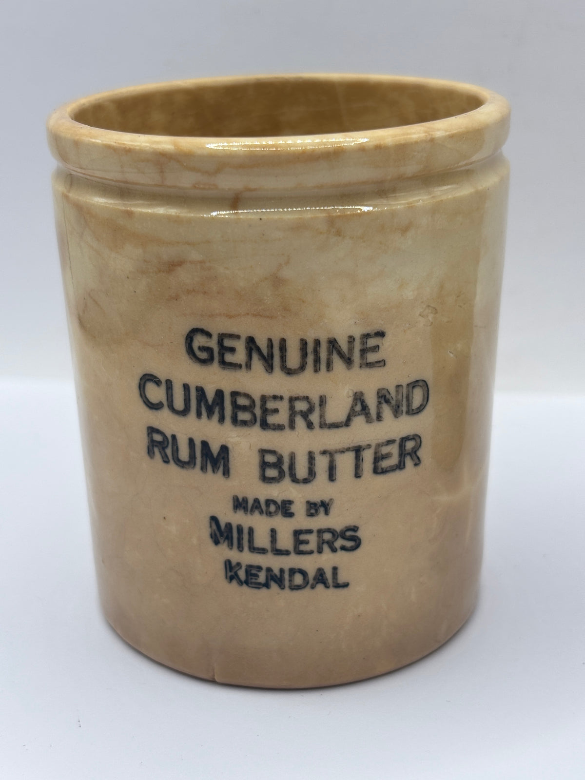 Old stoneware advertising jar, Cumberland rum butter