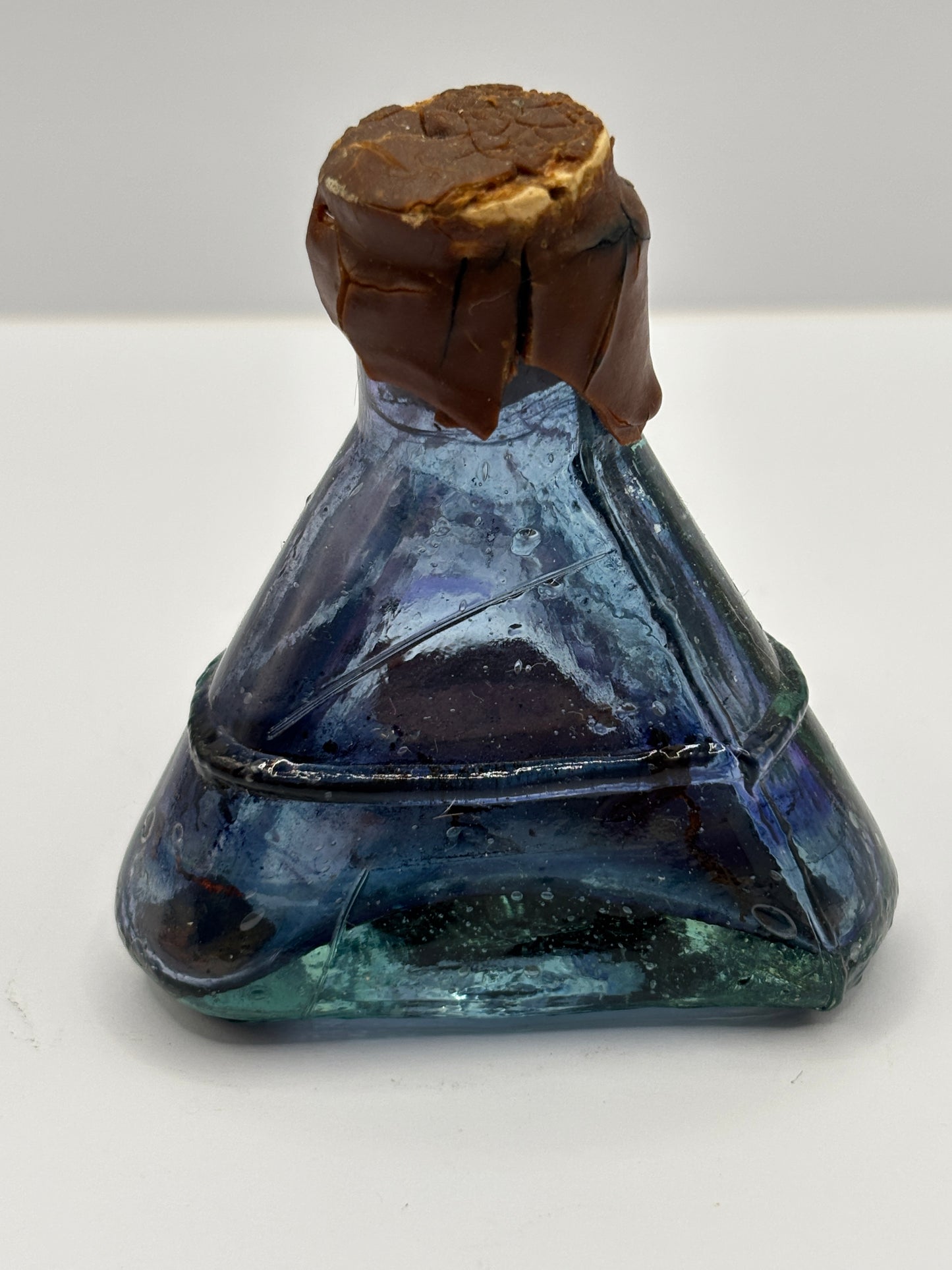 Old aqua glass Derby all british ink, ink bottle, inkwell with origin wax seal