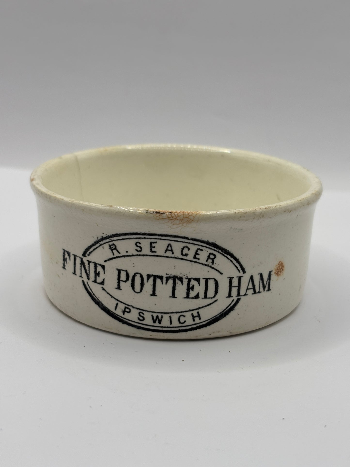 Old seager advertising meat paste pot. Fine potted ham