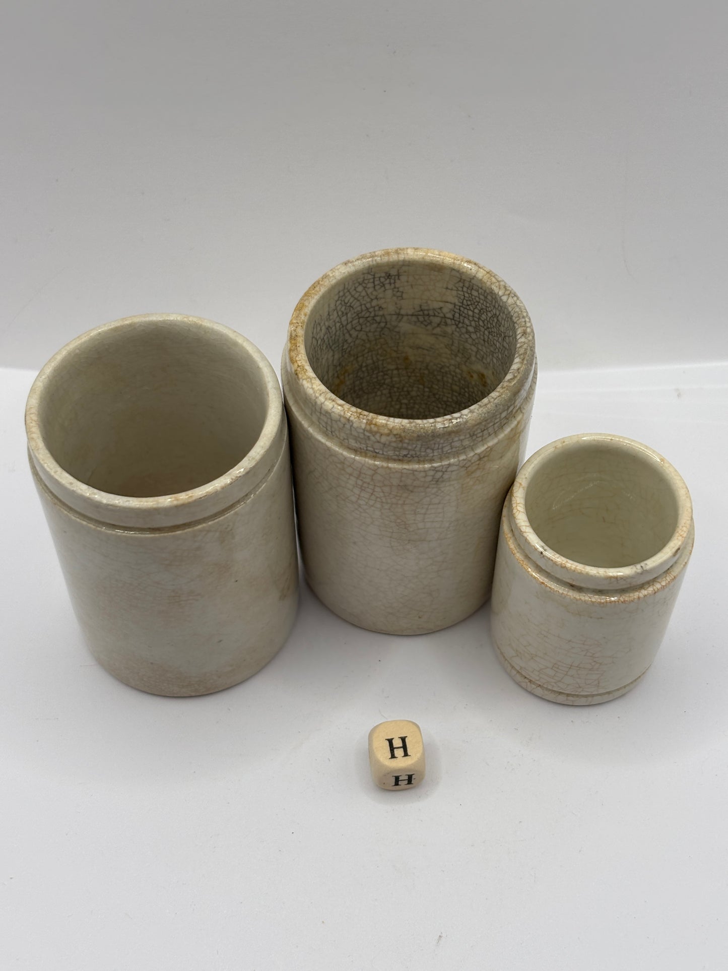 3 old stoneware pots (H)