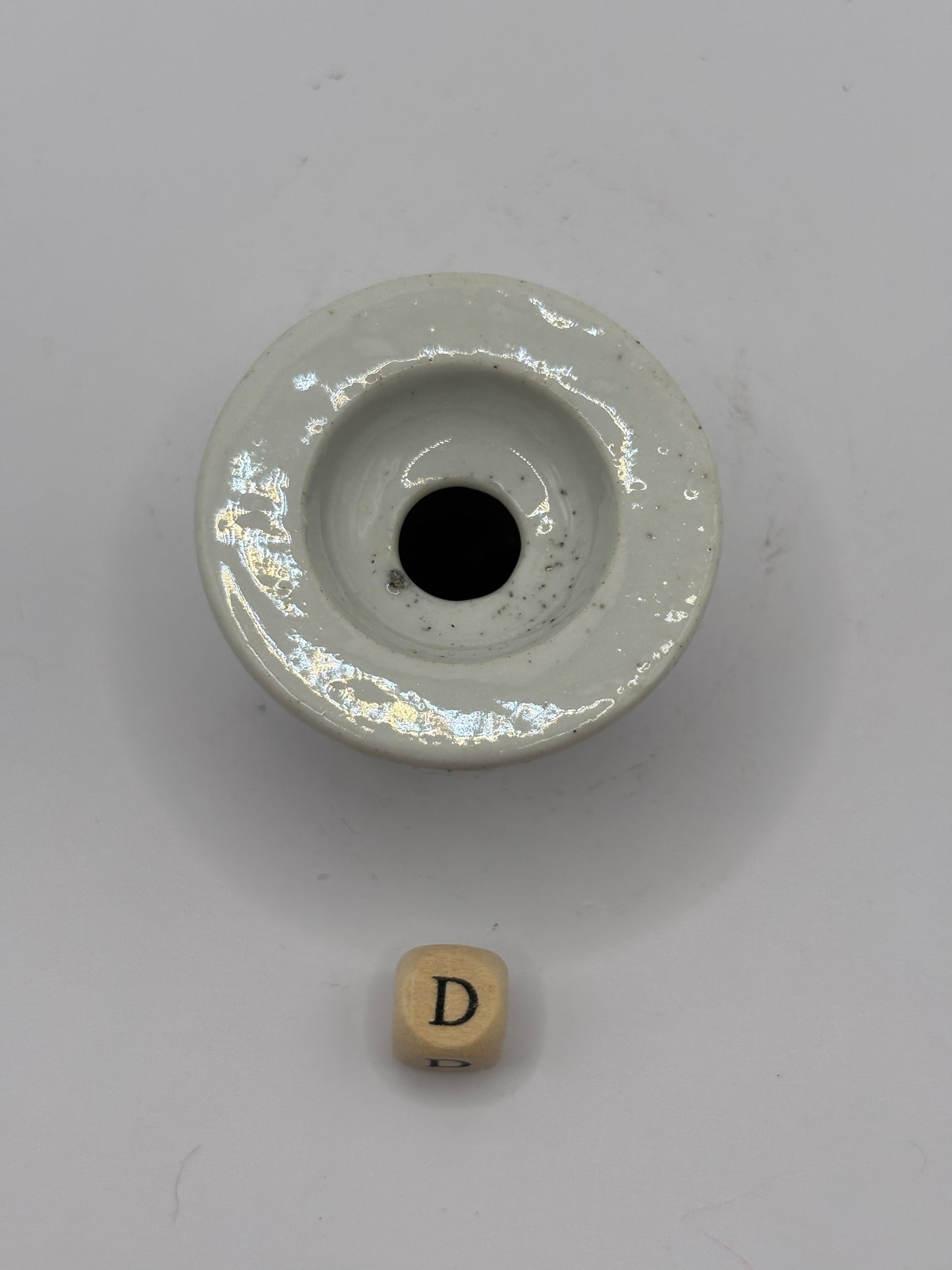 Old white stoneware school desk inkwell (D)