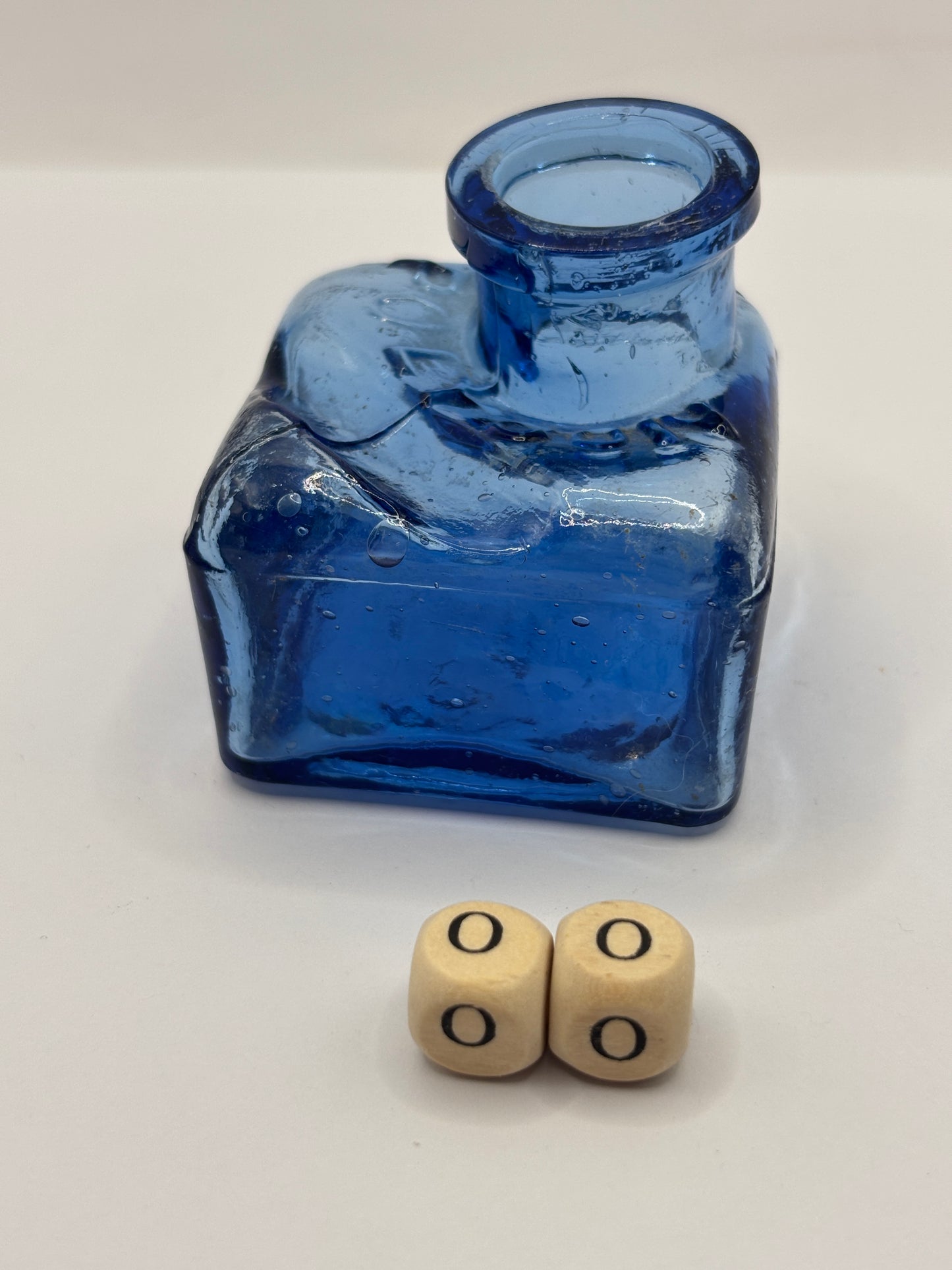 Old blue glass Polygon ink, ink bottle. Inkwell (PP)