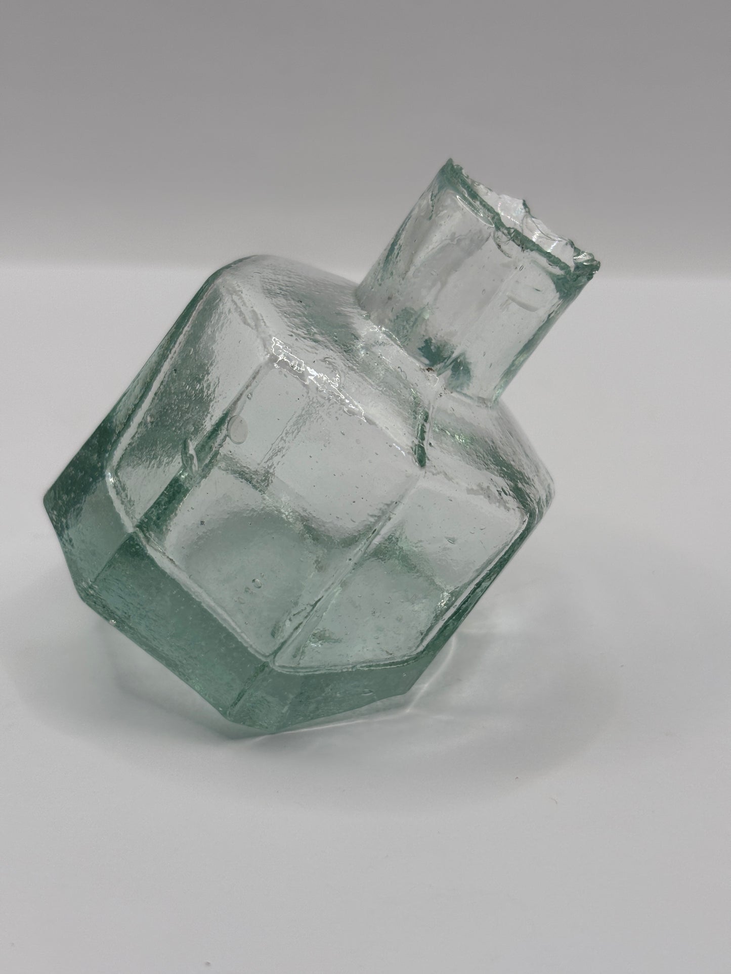 Old aqua glass inkwell, tipper ink