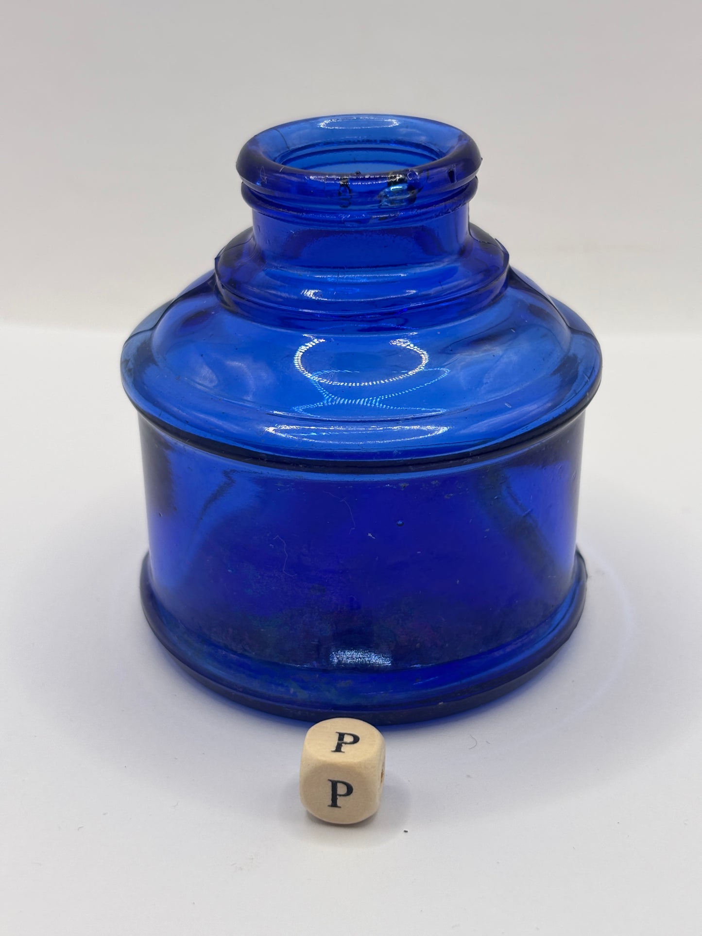 Old blue glass ink bottle, inkwell (P)
