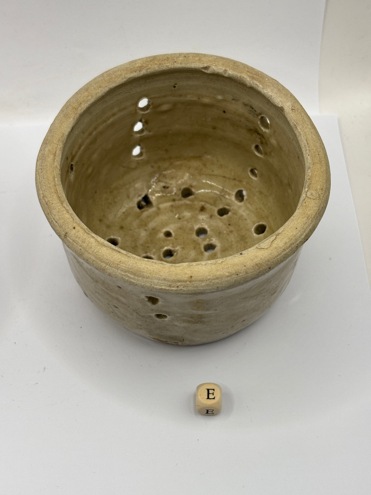 Old small french stoneware cheese mold, strainer/ faisselle (E)
