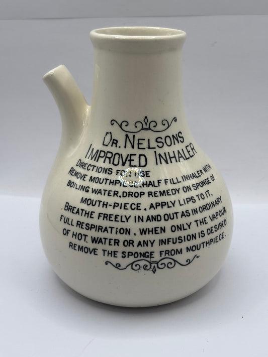 Old stoneware advertising inhaler, Dr Nelsons improved inhaler