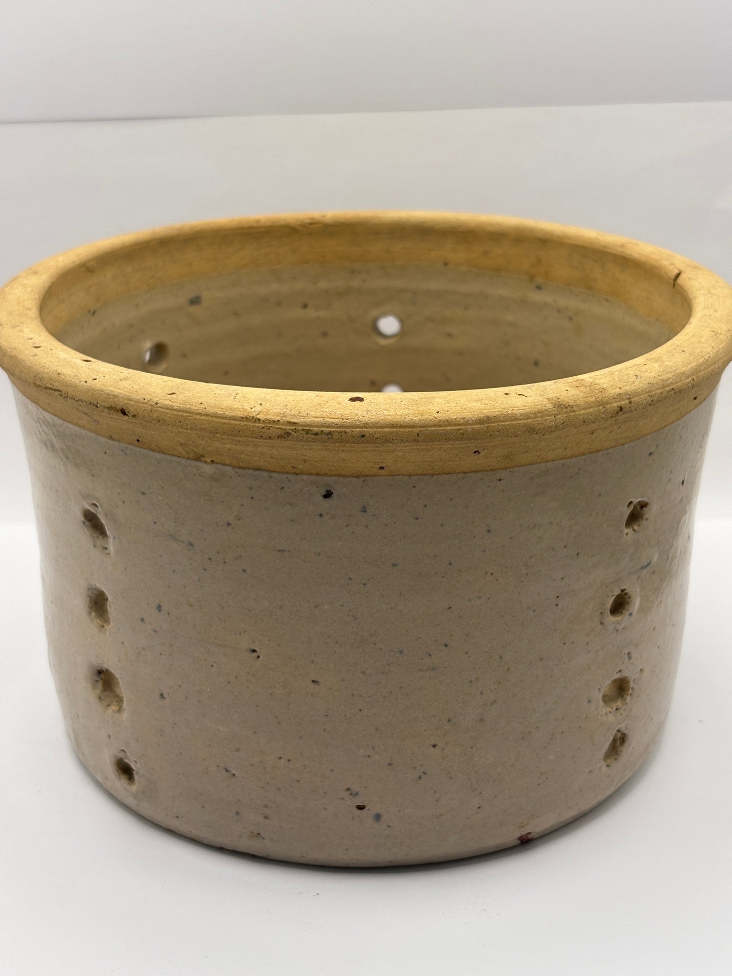 Old large french stoneware cheese strainer