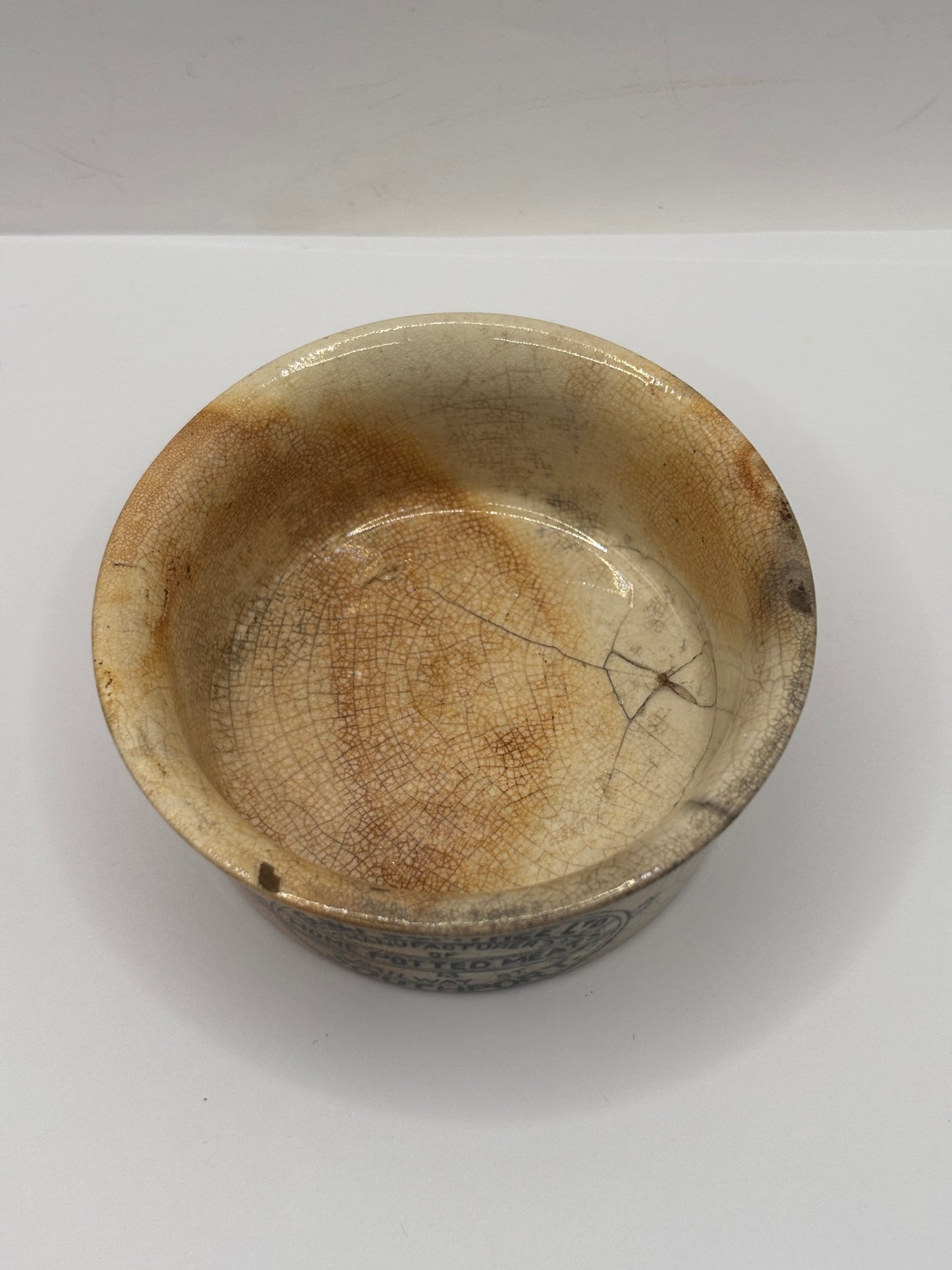 Old Plumtree advertising meat paste pot. Damaged