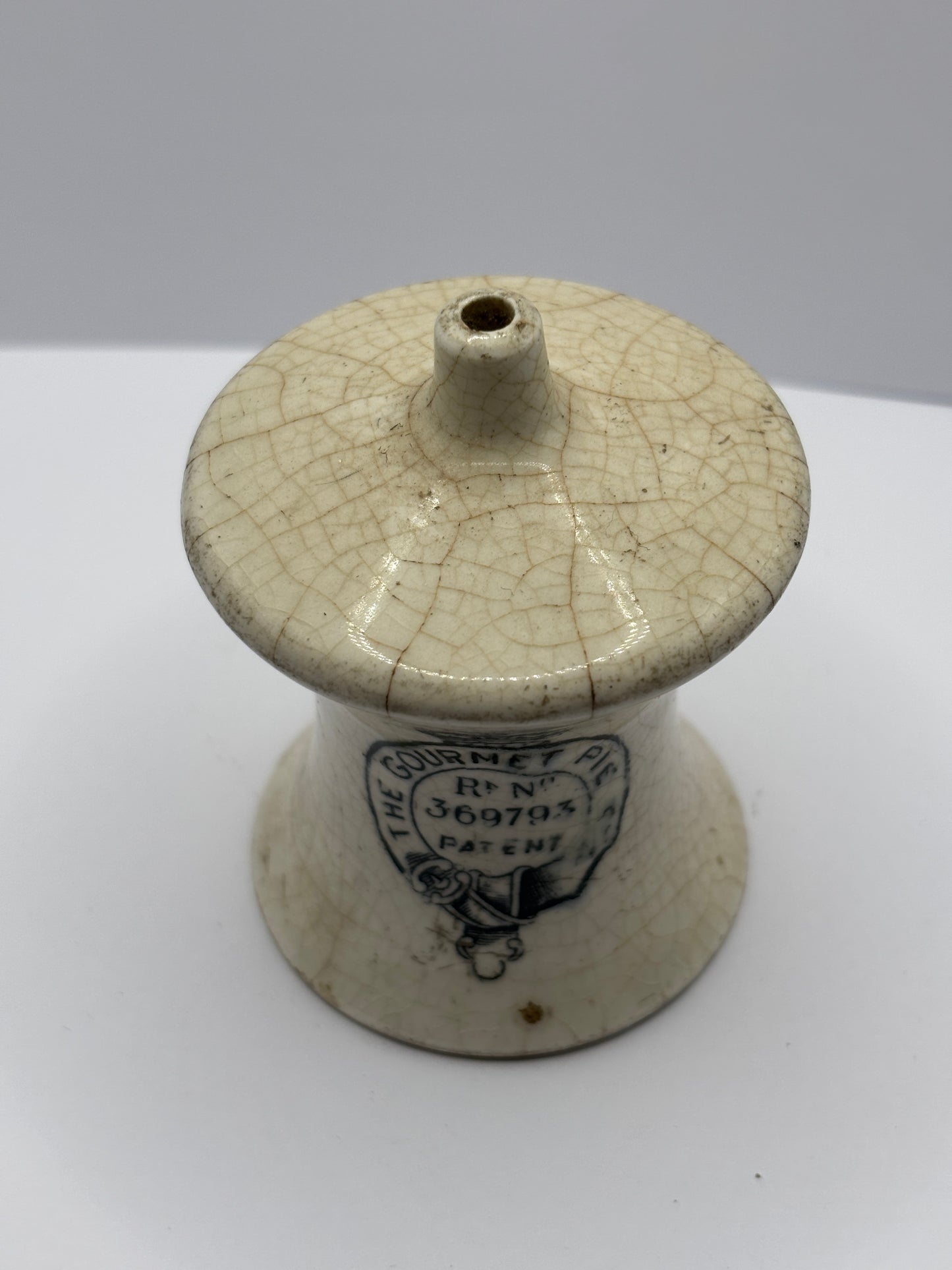 Old advertising pie funnel, The Gourmet Pie funnel, stained & crazed