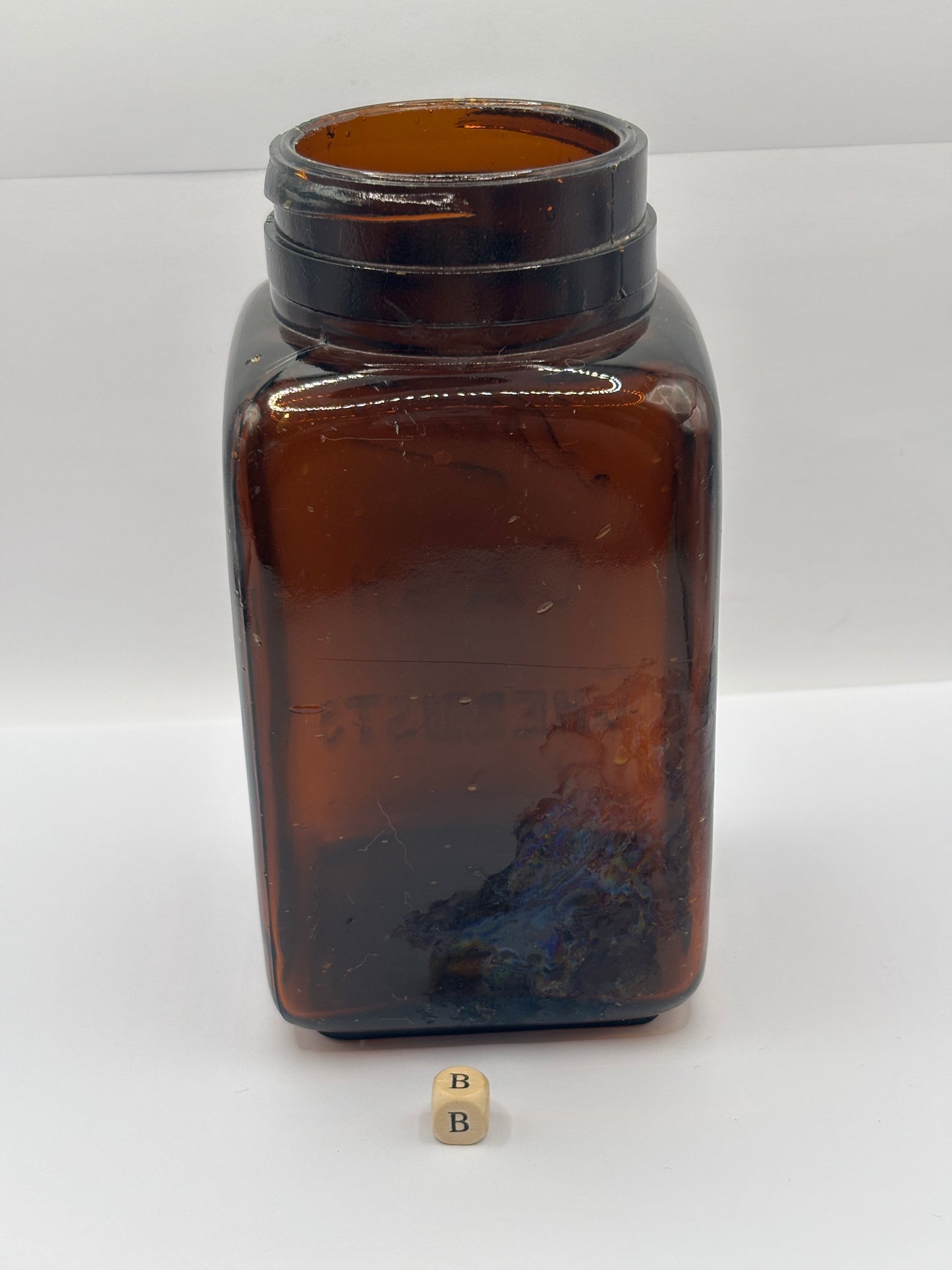 Old XL amber glass Boots cash chemists jar (B)