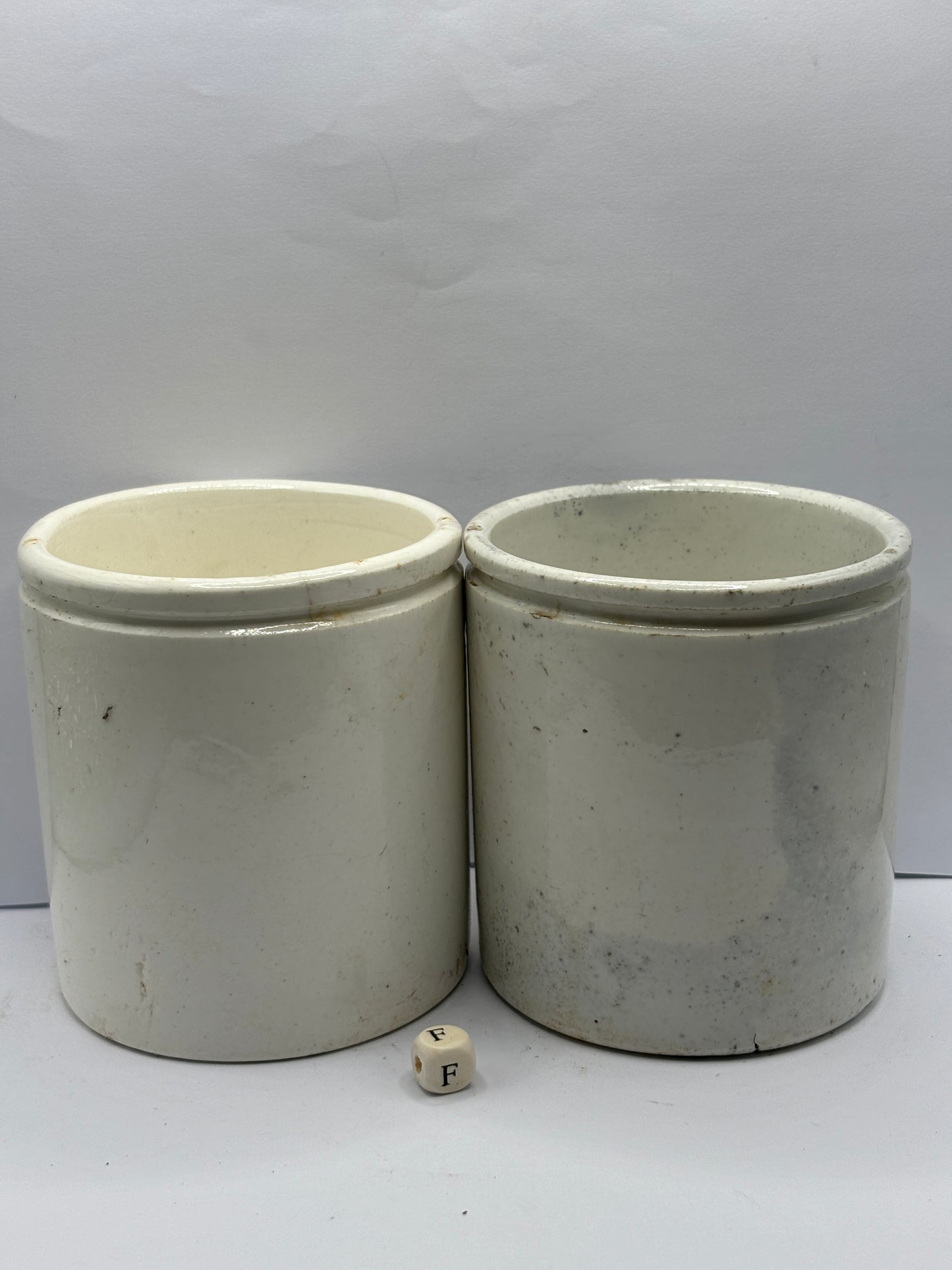 2 old stoneware preserve pots (f)