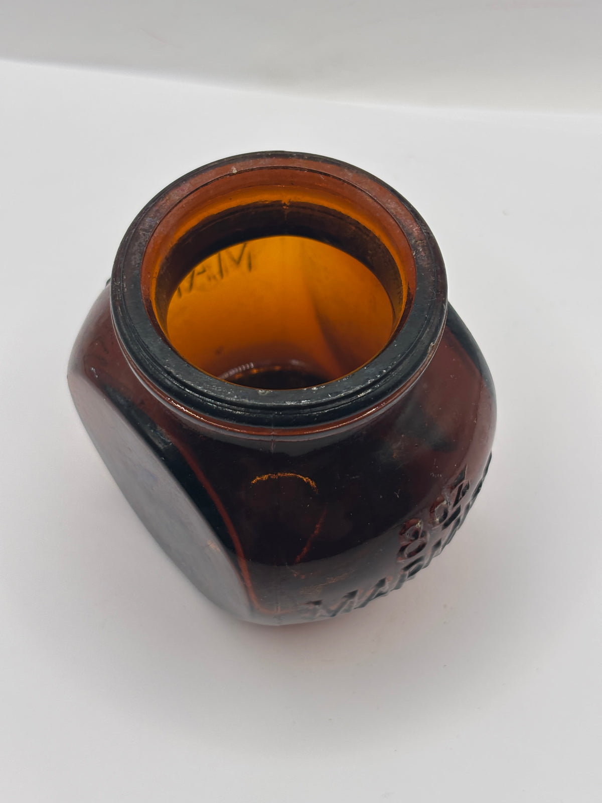 Old 8oz amber glass advertising marmite bottle