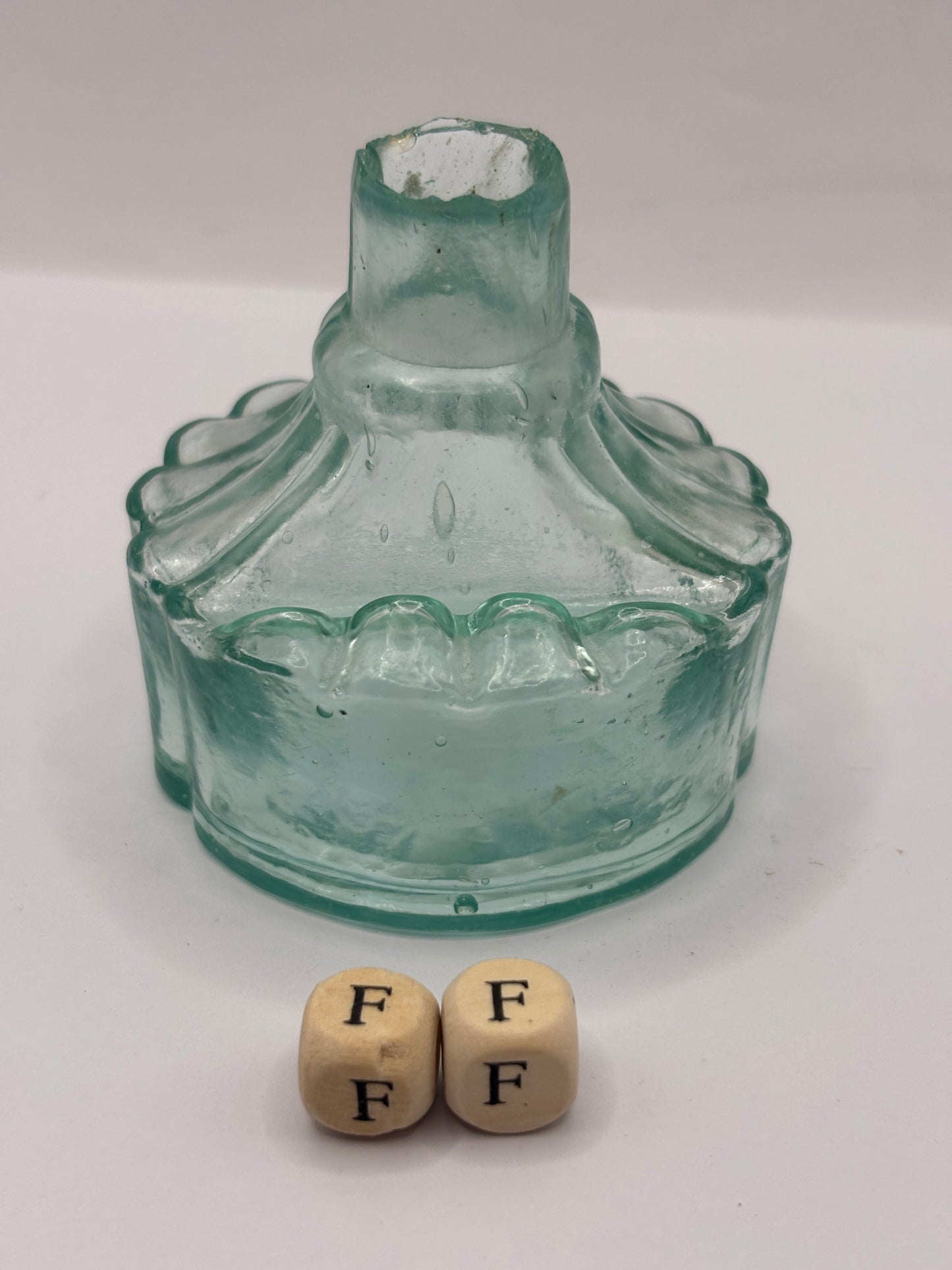 Old aqua glass tent ink, ink bottle. Inkwell (FF) Circus tent ink