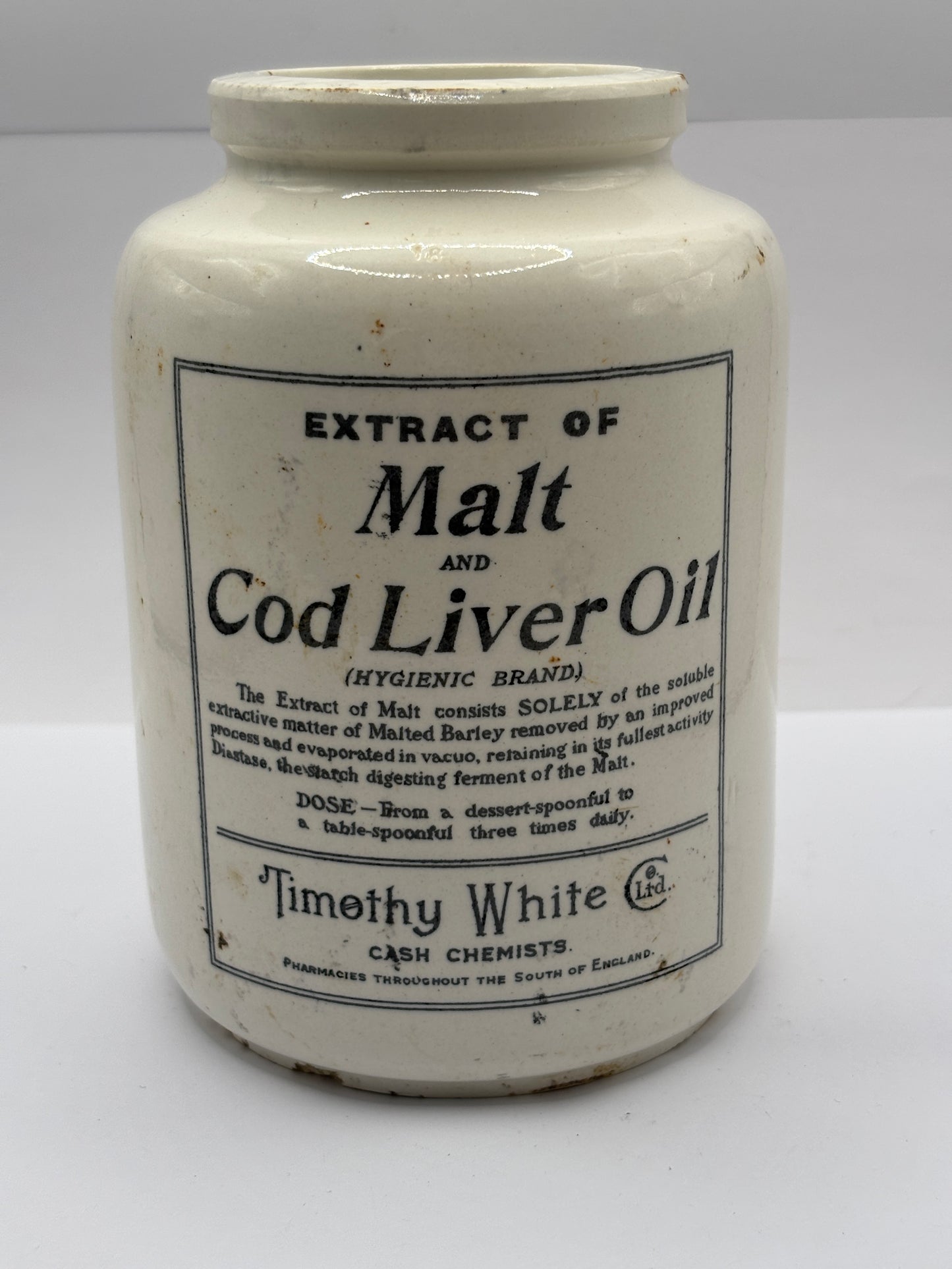 Old advertising jar, extract of malt, Cod liver oil