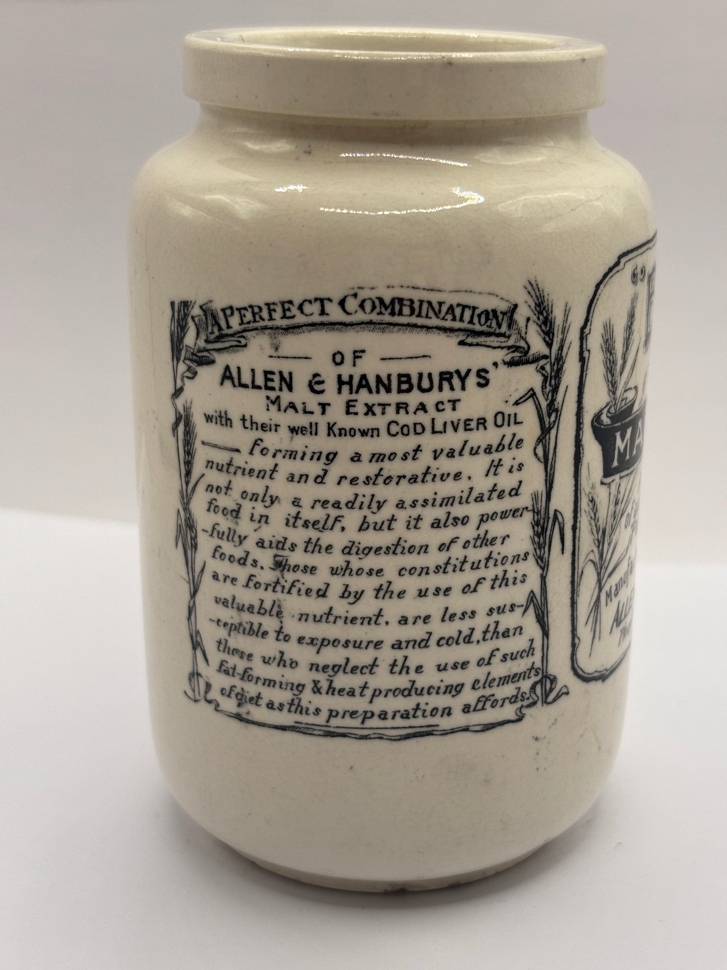 Old advertising jar, Bynol the perfected malt & oil