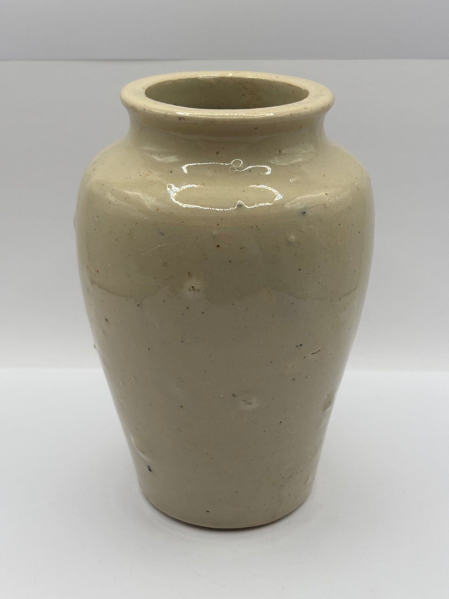 Old XL stoneware advertising cream pot, pure fresh cream Stranraer. Serpia print 13.5cms