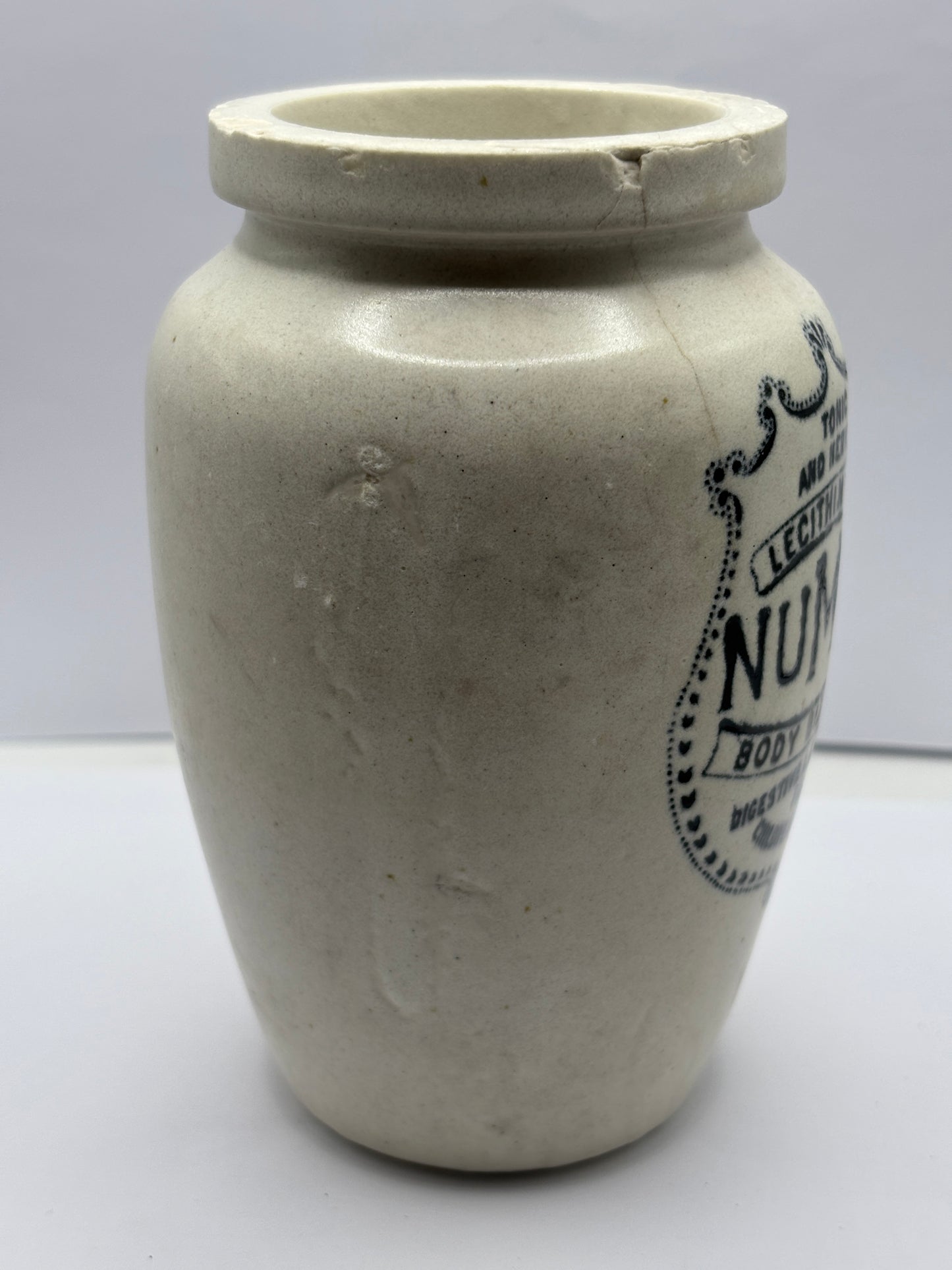 Old numol body builder advertising jar, 13cms