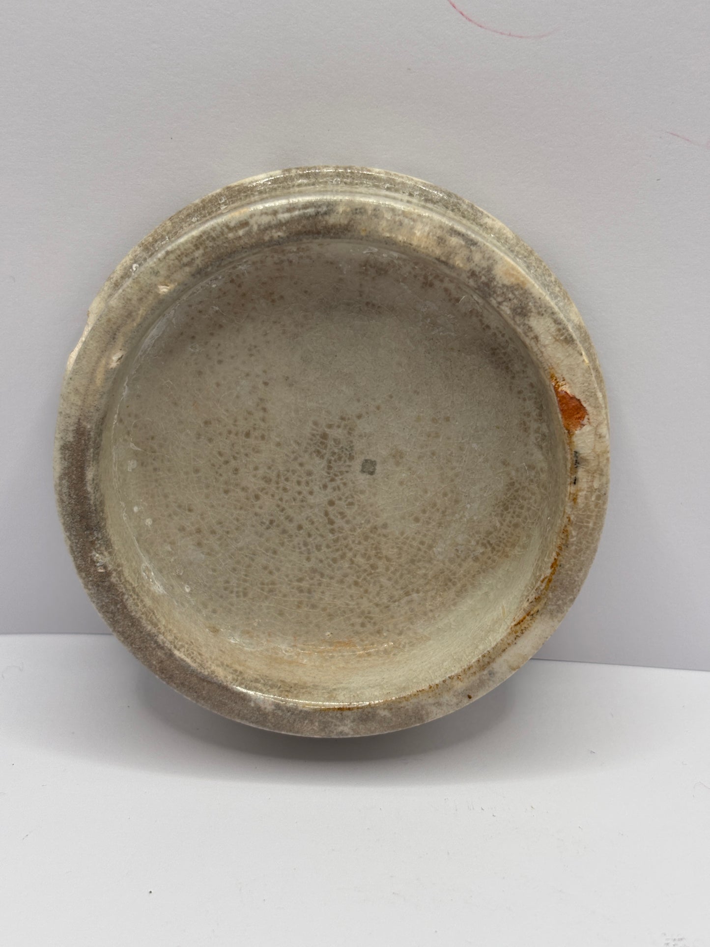 Old woods are a nut advertising toothpaste pot lid, stained & crazed