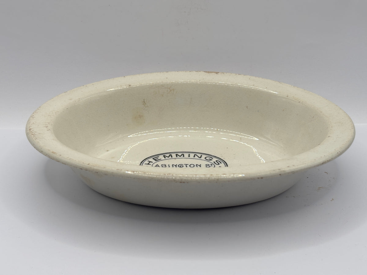 Old ironstone advertising pie dish, Hemmings Northampton