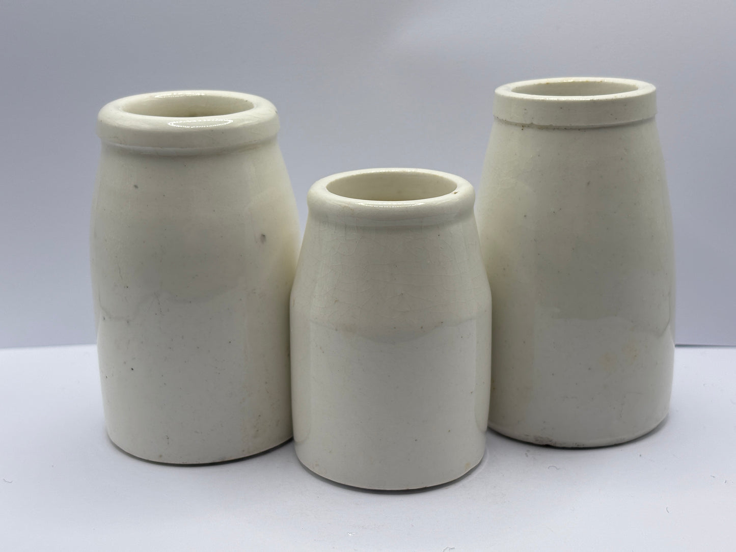 3 old stoneware cream pots, jugs