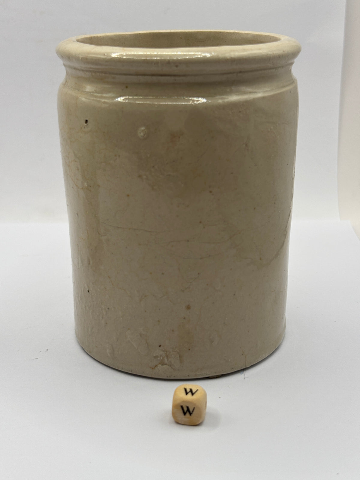 Old 1lb rolled top stoneware marmalade jar (w)