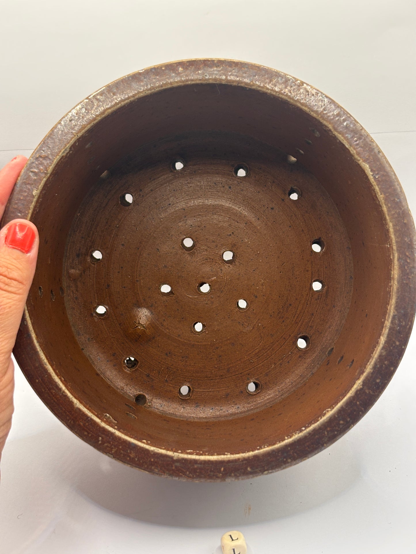 Old french stoneware cheese strainer, cheese mold (L)