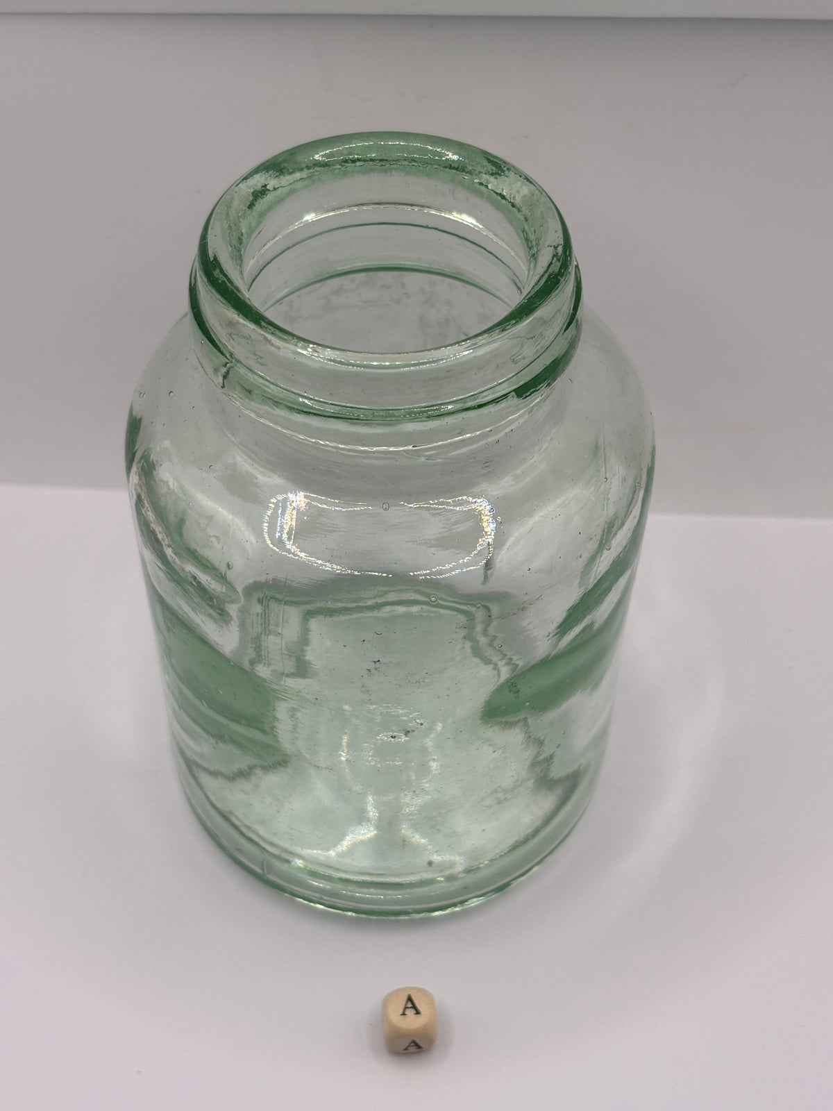 Old aqua glass pickle jar (a) 13.5cms